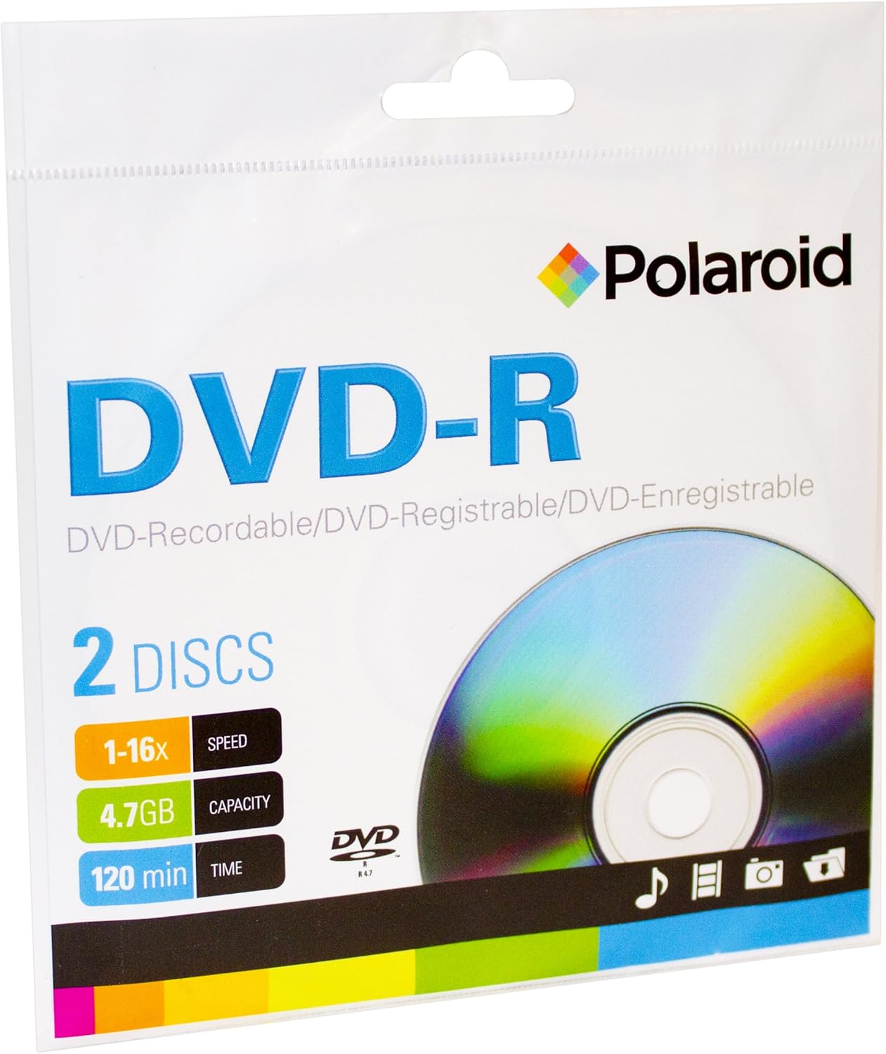 Polaroid PRDVDR2CPSS DVDR 4.7GB 120Minute 16x Recordable DVD Disc, 2Pack Sleeve