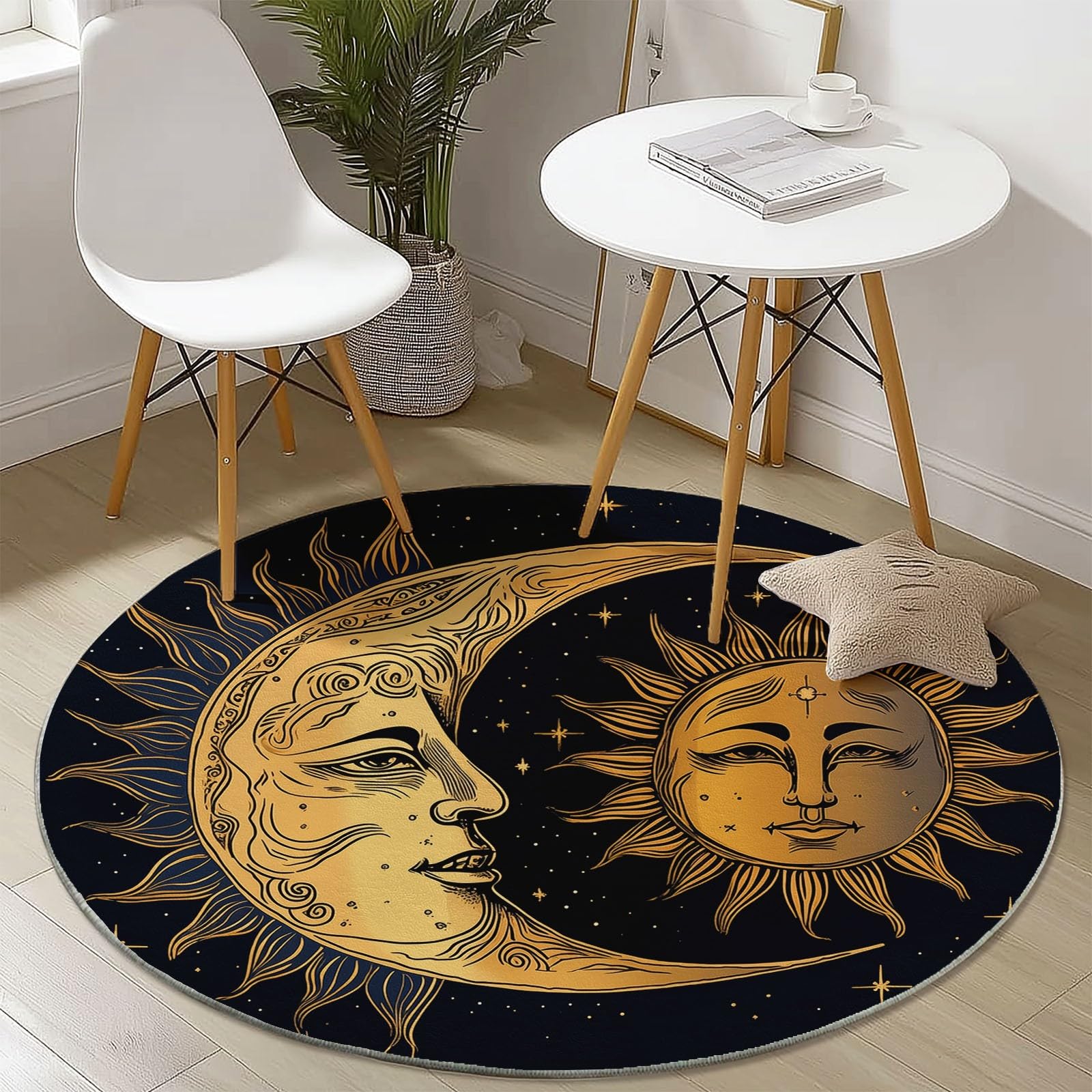 Tapis Rond 100 cm en Flanelle Multicolore, Motif Fleur d'hibiscus Rétro de Style Tropical, Descente de Lit Douce à Poils Ras et Antidérapante pour Chambre à Coucher, Entrée de Maison ou Salon