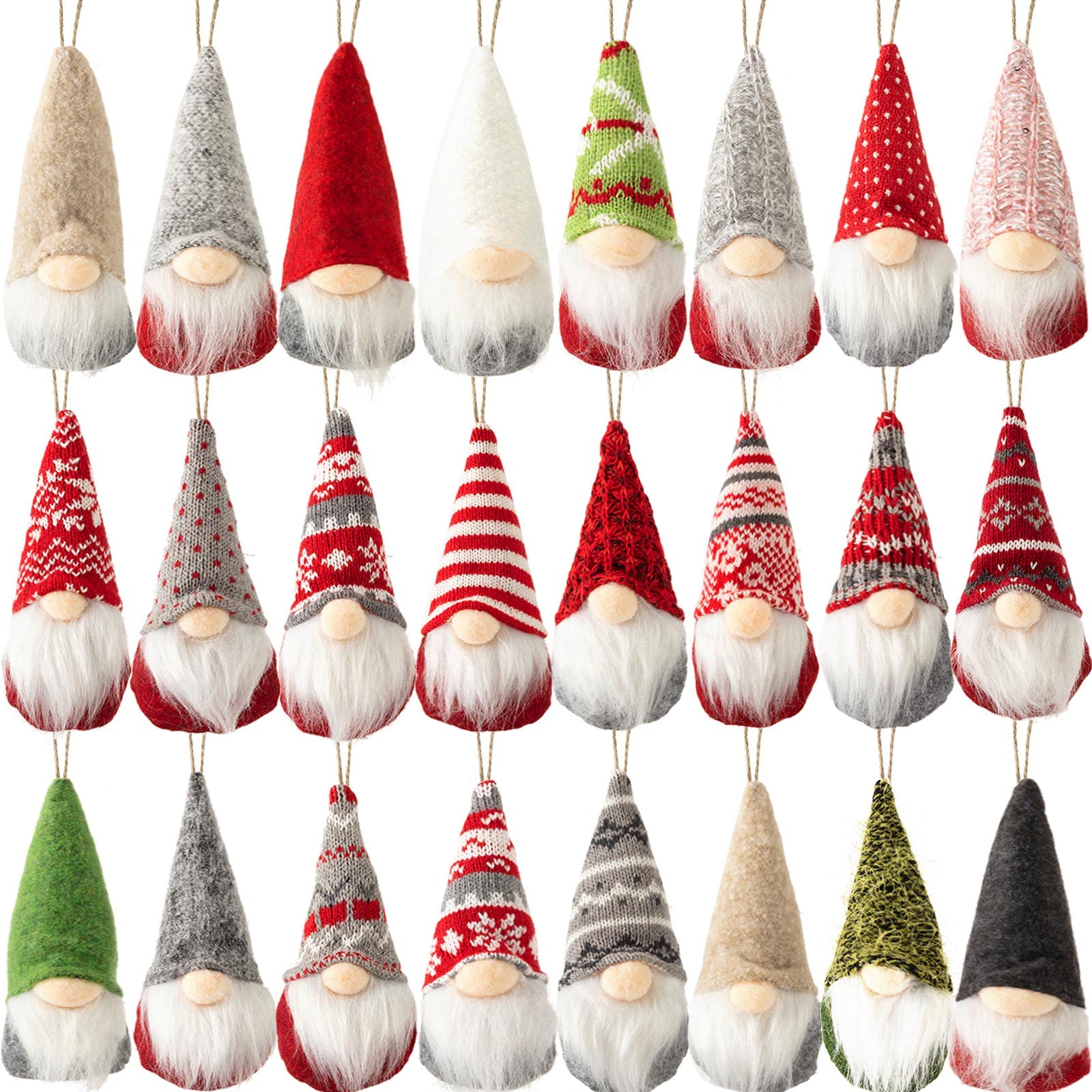 Photo 1 of 24 Pcs Christmas Tree Hanging Gnomes Ornaments Xmas Hanging Decorations Handmade Plush Gnomes Santa Elf Scandinavian Santa Beard Ornaments Gnome Hat Tomtees for Christmas Tree Home Holiday Decor