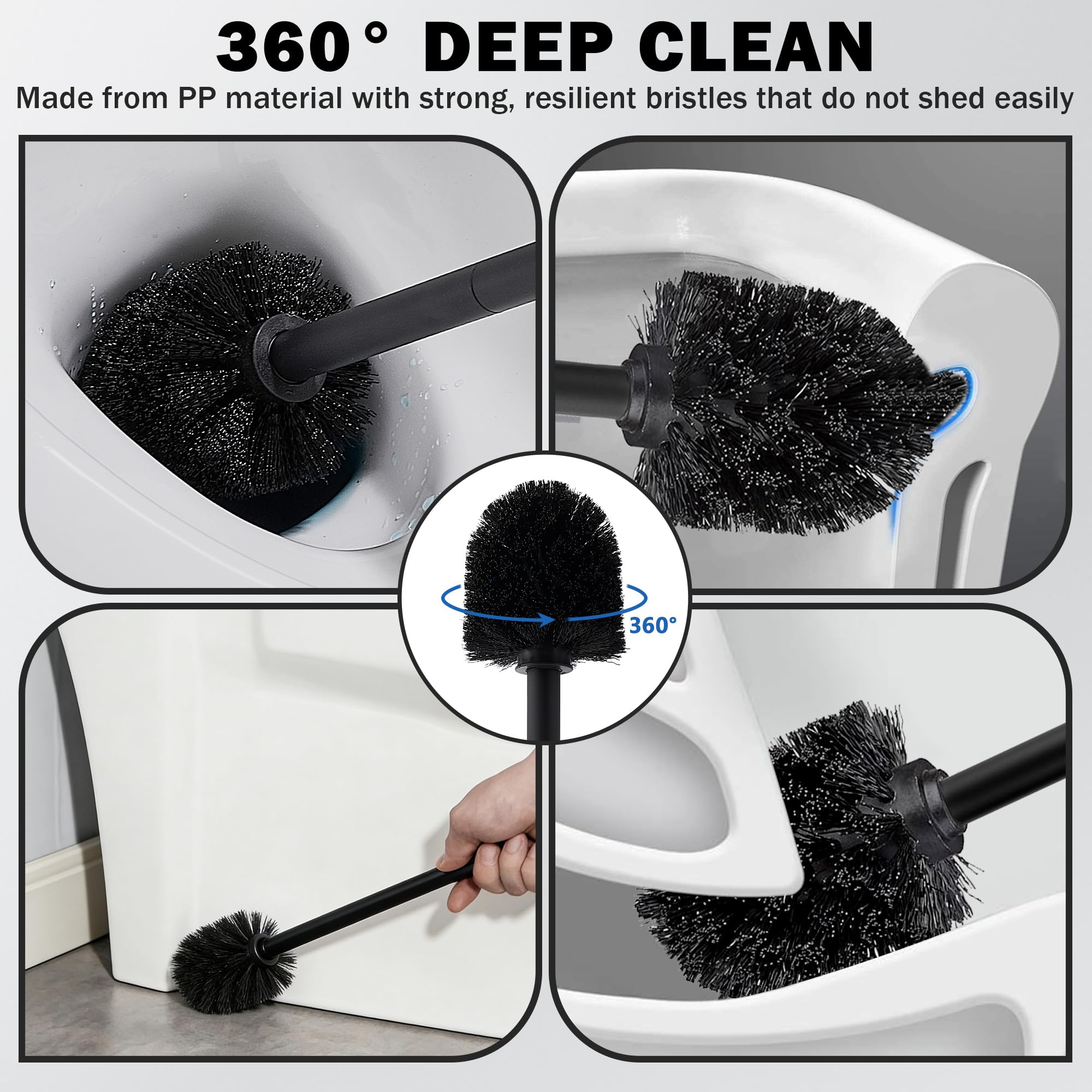 ASKLUND Brosse WC Brosse Toilettes WC Balai en Acier Inoxydable Incluant 2 têtes de Brosse, Montage Mural/au Sol, Noir - 3