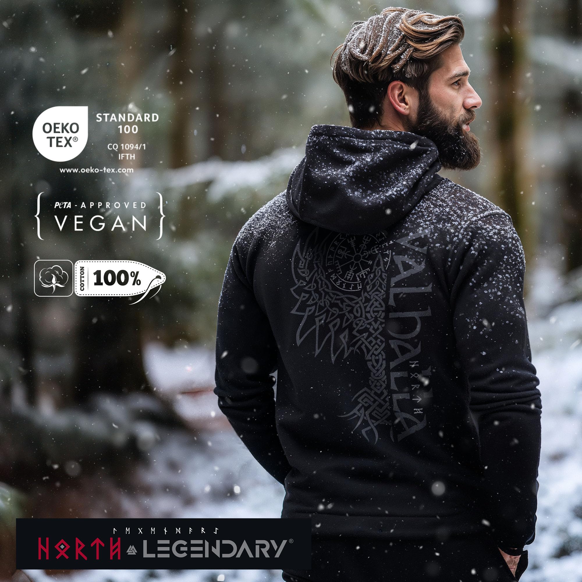 Herren Sweatjacke mit Kapuze - Valhalla Rabe Rücken Aufdruck - nordische Wikinger Walhalla Zipper, Valhalla Viking