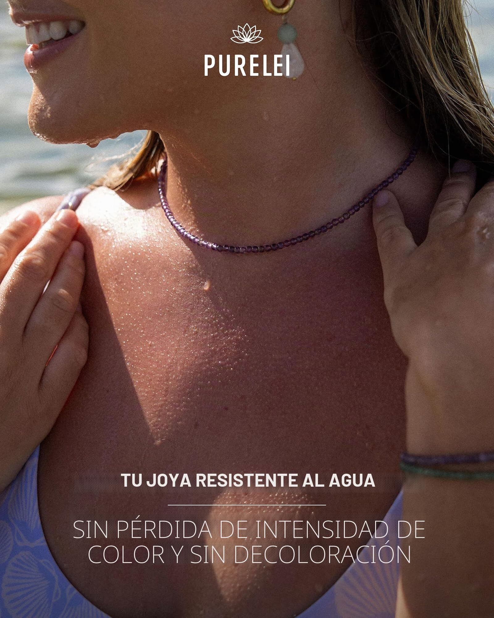 Purelei® Collar de amatista, collar para mujer de acero inoxidable resistente, collar impermeable de perlas de amatista natural, longitud ajustable de 35-40 cm