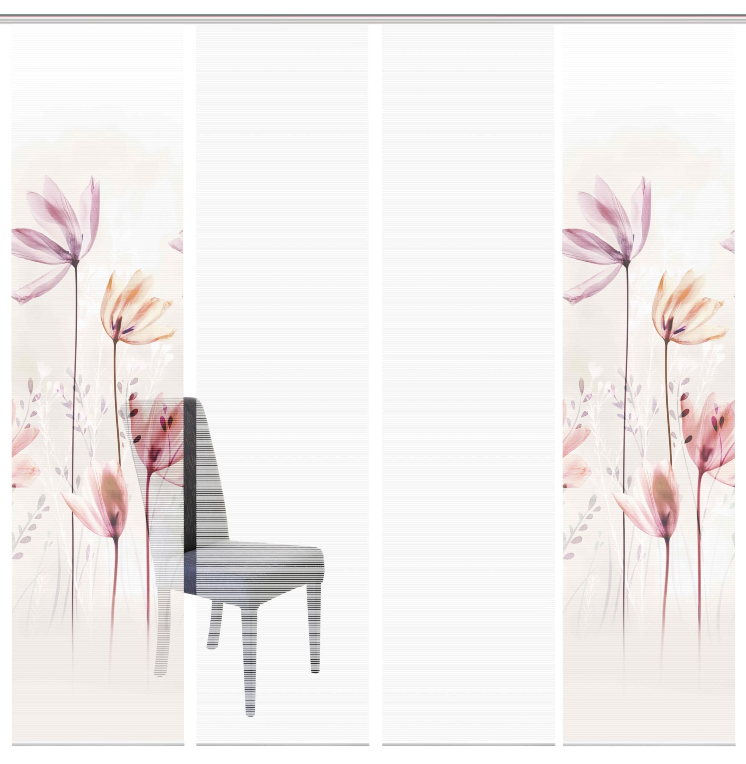 94067 | 4er-Set Schiebegardine 'KUKAT', Digitaldruck auf Bambus-Optik, mit abstraktem Blumen-Motiv, 260x60cm, Farbe: Natur