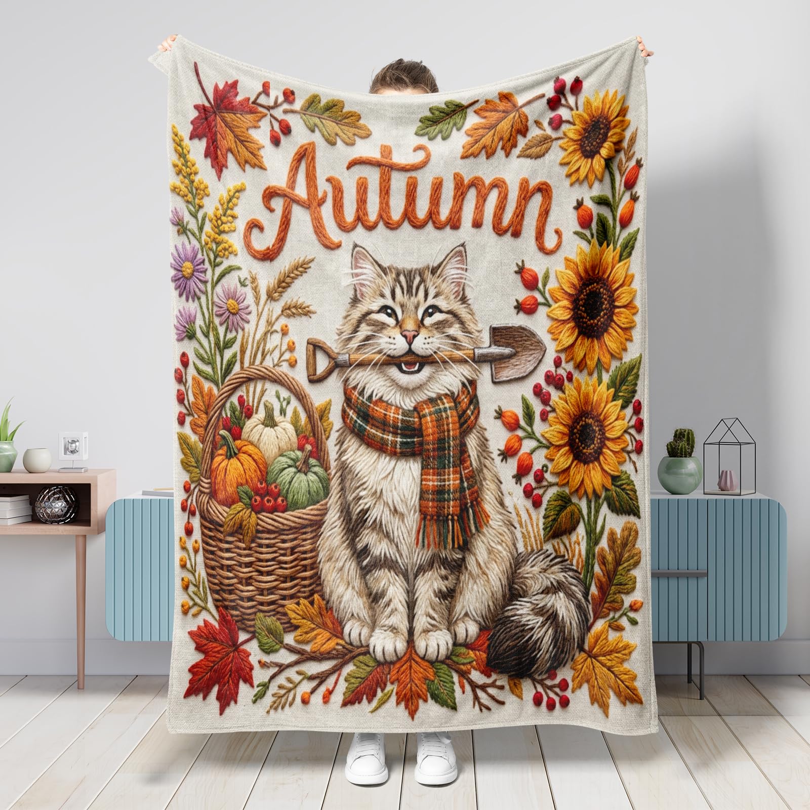 Couverture flanelle chat sibérien 152x203 cm pour lit et canapé