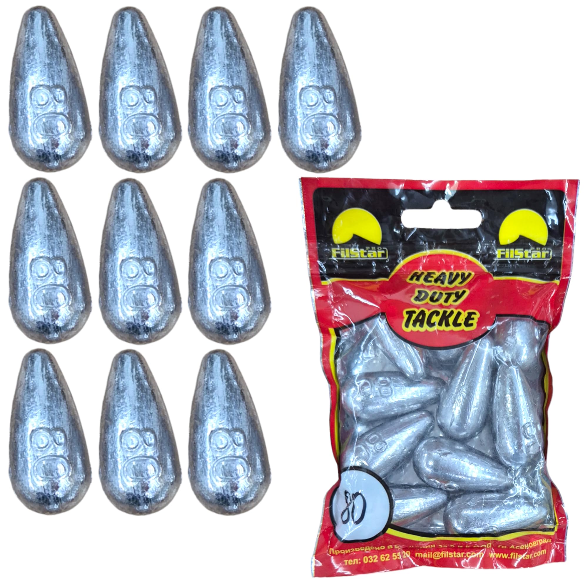 Inline Plomos Pesca 10 x 80g - Plomos de Pesca en Línea – Set Pescar - Plomo Pesca Carpa - Carpfishing Pesca Accesorios - Fishing Kit de Pesca Completo Mar - Aparejos de Pesca Fondo