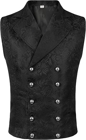 Men Victorian Suit Vest Black Steampunk Vest Waistcoat Double Breasted Jacquard Gothic Renaissance Vest for Men