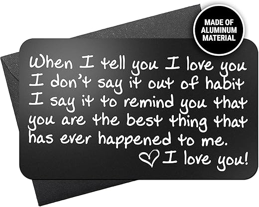 Wallet Card Love Note | Engraved Aluminum Anniversary Gifts for Men and Women, Husband Gifts from Wife | Boyfriend Gift Idea | Christmas Gift | Meaningful & Romantic Mini Wallet Insert Unisex