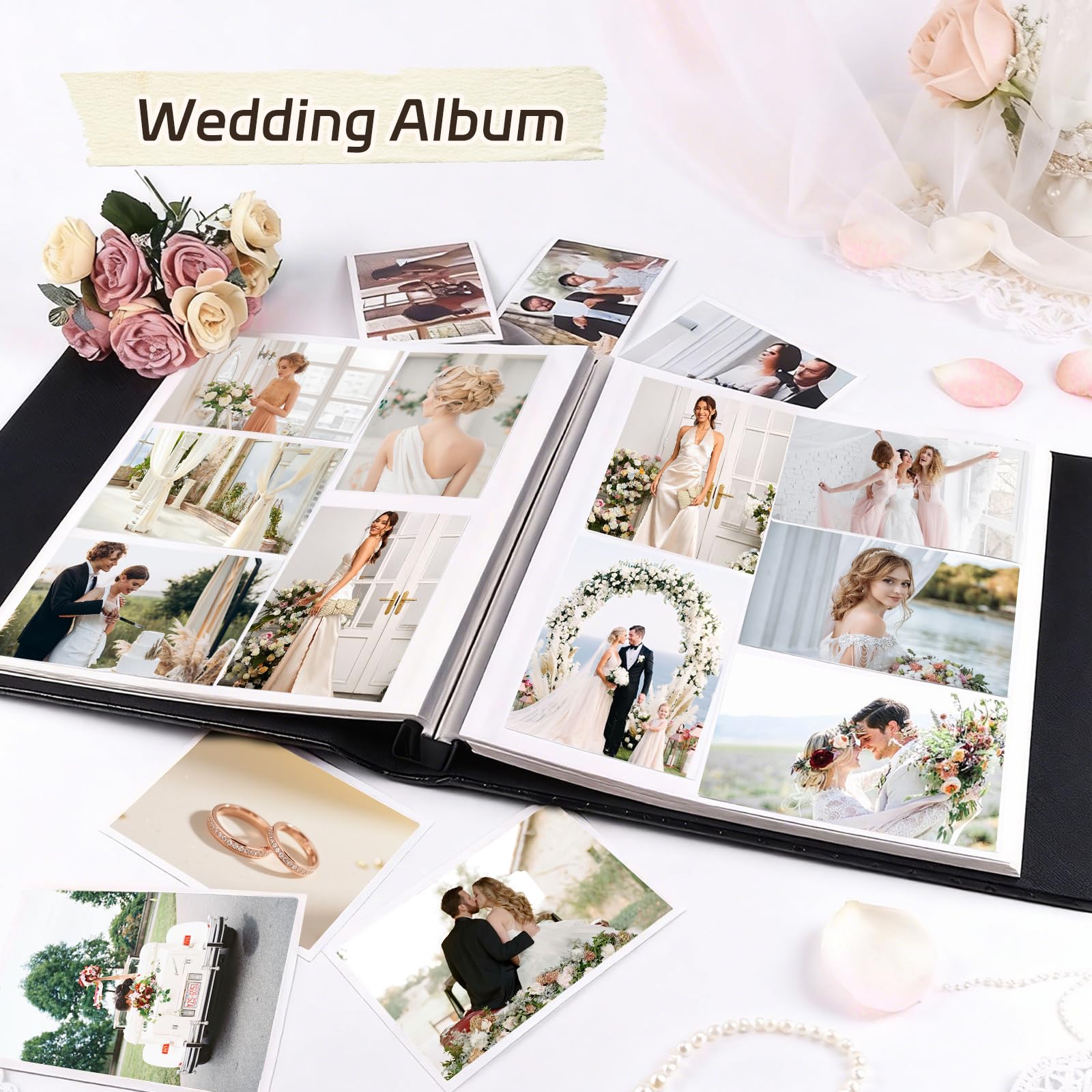 RECUTMS, 60 DIY-Fotoalbum mit selbstklebenden Seiten, Kunstlederumschlag mit Knopfprägung für Fotos in 10×15, 13×18, 20×25 cm, Hochzeitsalbum, Babyalbum, Erinnerungsbuch, Familien-Scrapbook, Grau | 30 Blatt/60 Seiten, für Fotos der Größe 7,6 x 12,7 cm, 10