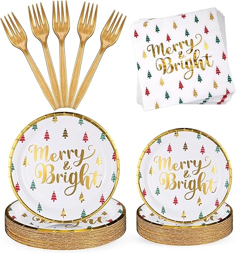 96 piezas de suministros de fiesta de Navidad, platos de papel y servilletas, juego de vajilla desechable, incluye platos de Navidad, servilletas,