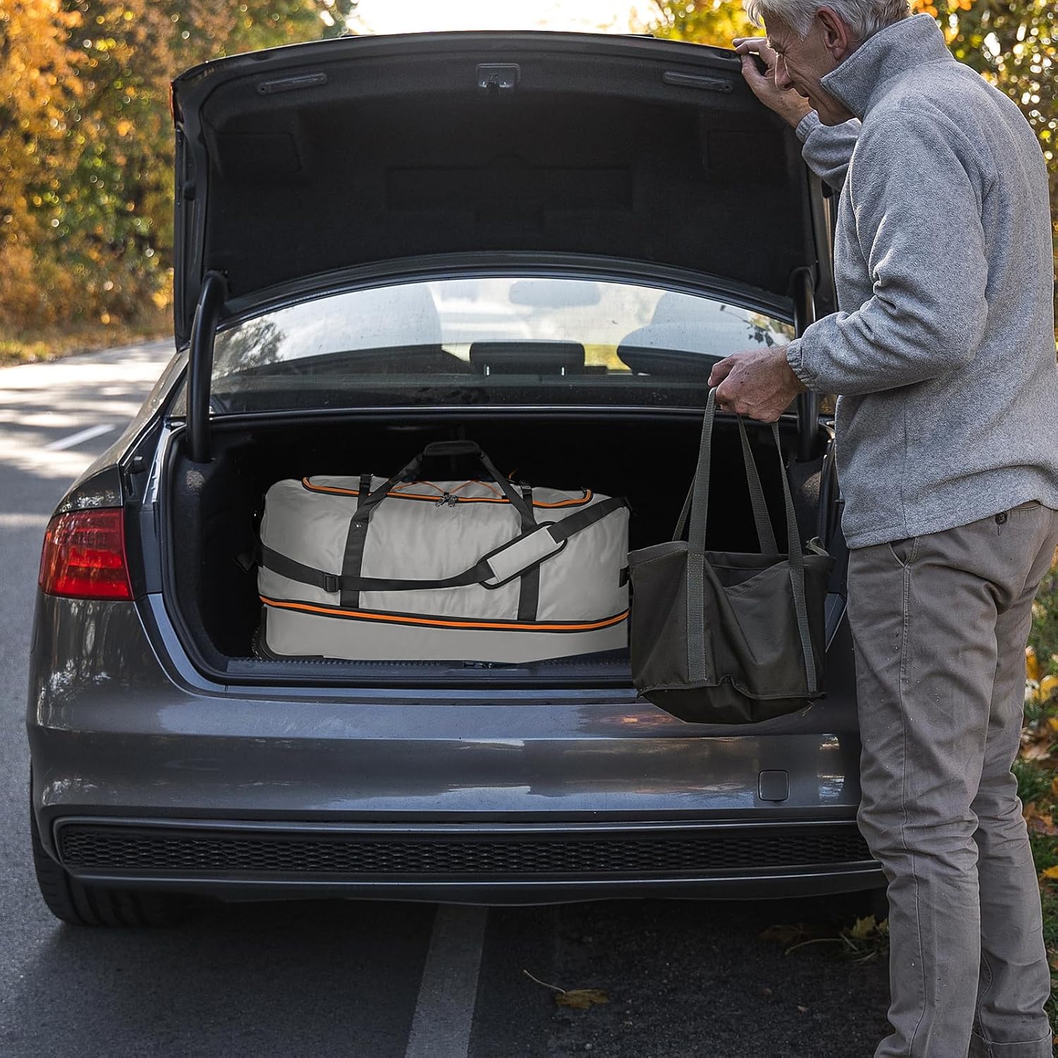 CONTAIL 32-Inch Rolling Duffle Bag, Expandable 110L-140L Capacity, Soft-Sided Foldable Design with Dual Wheels, No Traditional Telescoping Handle, for Travel, Business, Camping,Grey - Image 9