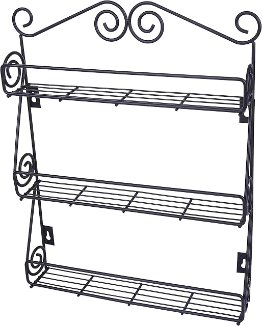 EXZACT Spice Rack 3 Tiers Wall Mounted or Cupboard Door Fitting (Fixings Included) - Kitchen Herb Jar Shelf Organiser