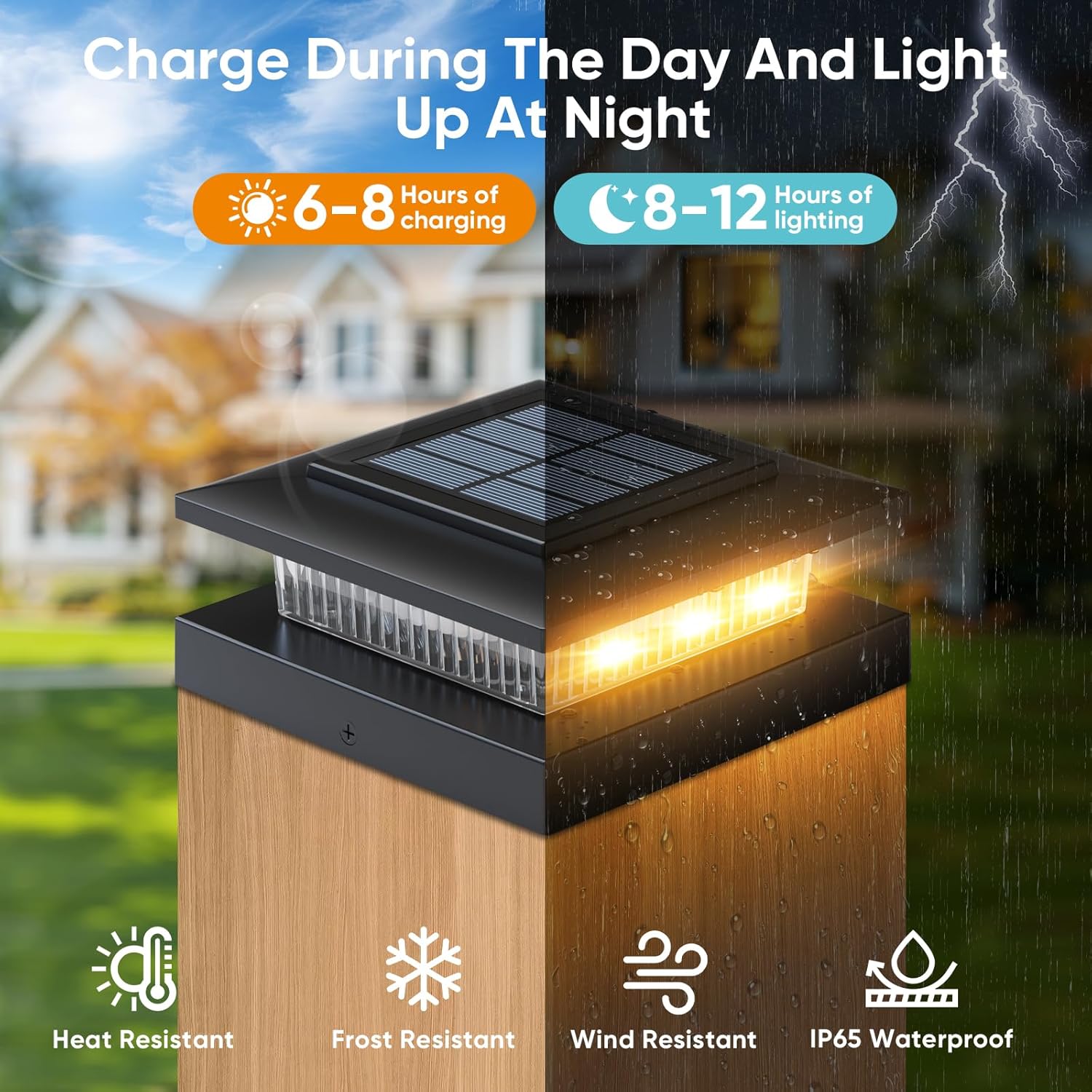 Solar Post Cap Lights: 6 Pack 4x4 Solar Powered Fence Lights for Wooden Vinyl Deck Lamp Post - 96 LEDs 2 Modes Warm & Cool White - Outdoor Waterproof Modern Classic Porch Lighting