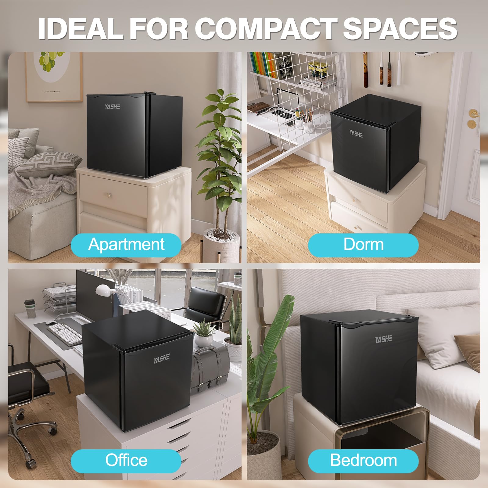 YASHE 52L Mini Fridge Freezer, Table Top Fridge, Single Door Compact Refrigerator, Adjustable Thermostat, Large Capacity, Reversible Door, Refrigerators for Bedroom, Offices, Dorm, Apartment — view 6