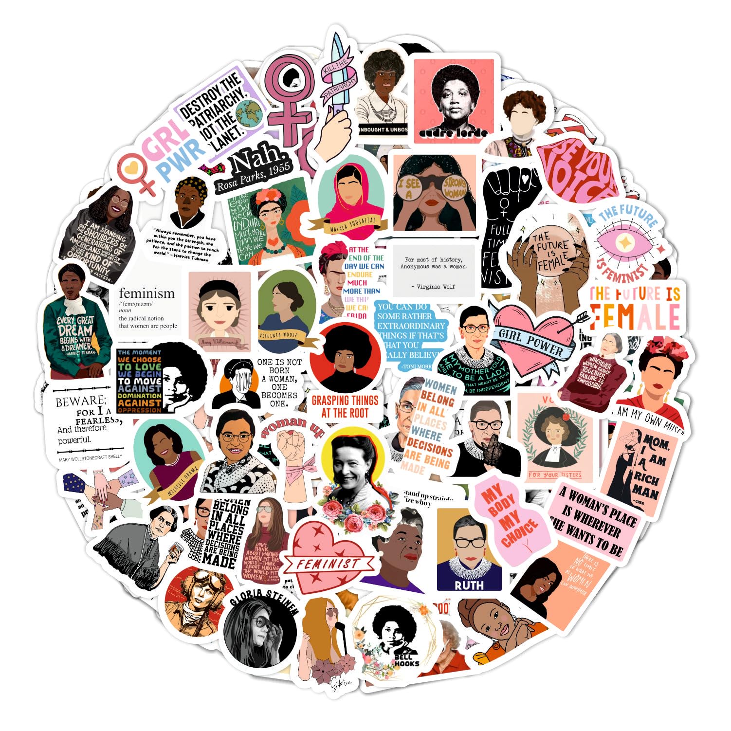 Adesivi Femministi per Bottiglie d'Acqua e Laptop - Favors a Tema Empowerment e Uguaglianza, Decalcomanie Impermeabili - Feminist Stickers
