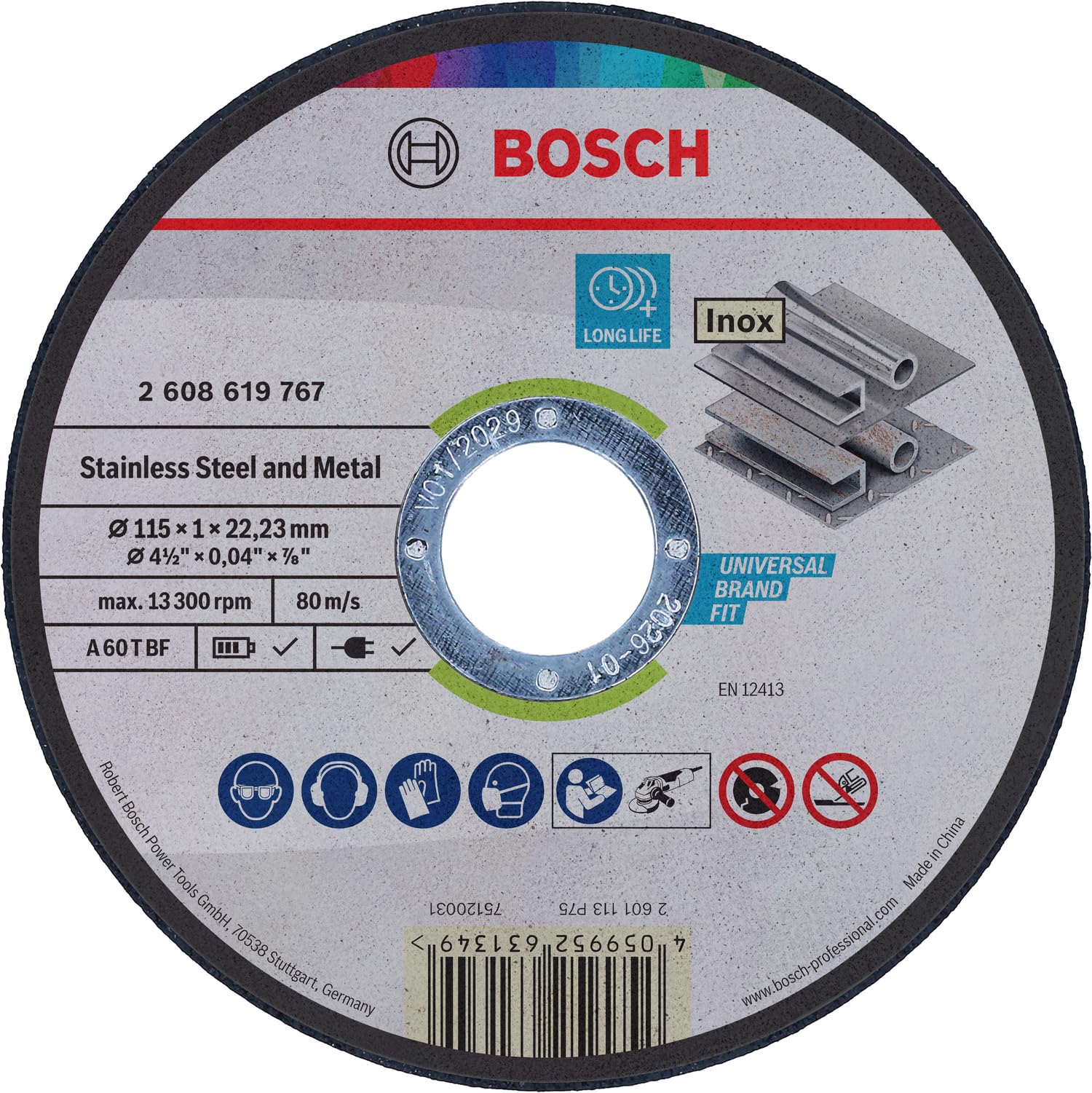 Bosch Powertool Accessories 2608619767 Standard For Metal Cutting Disc 115 X 1.0 X 22.23Mm