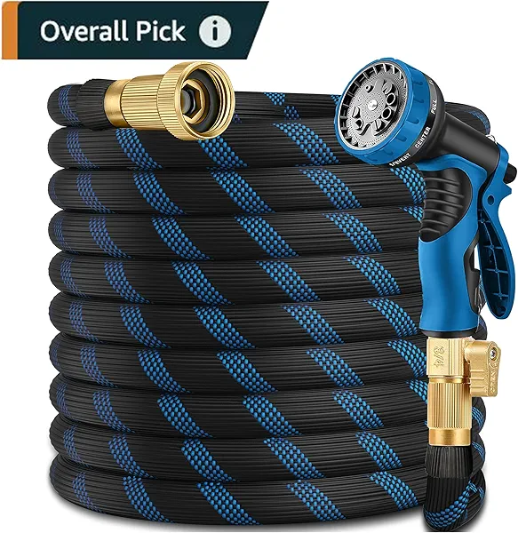 50 ft Garden Hose-No Kink,Heavy Duty,Lightweigh Flexible,Leakproof Water Hose with Sprayer Nozzle-3/4" Solid Brass Connectors-Rubber Car Hoses