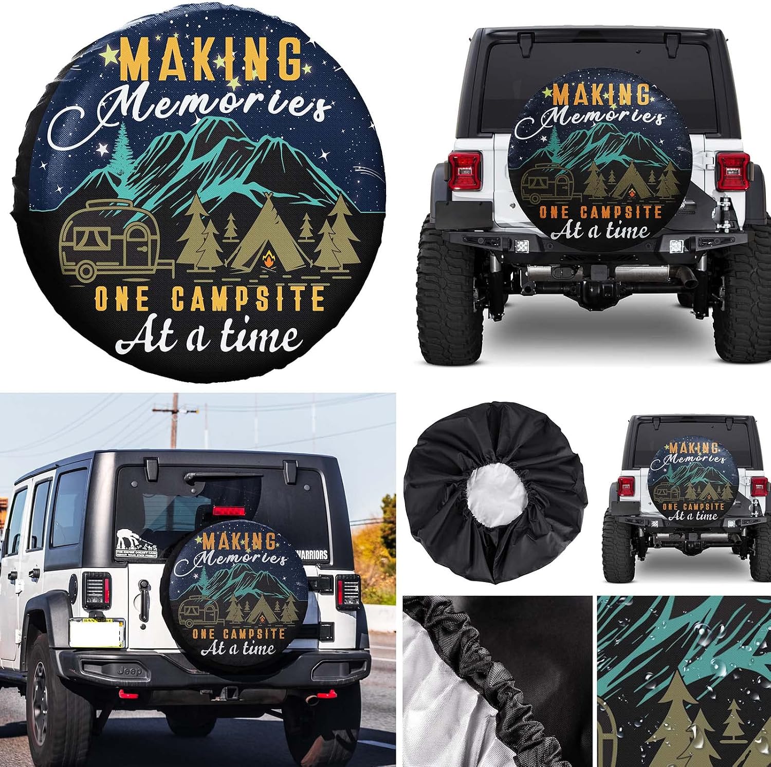 Spare Tire Cover Making Memories One Campsite at A Time Waterproof for Jeep Trailer RV SUV Truck Camper Travel Trailer Accessories 15"