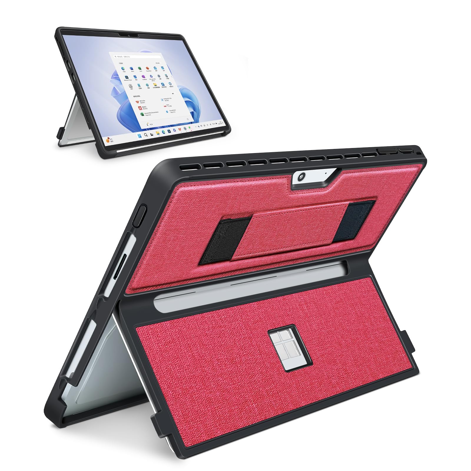 SSS·GRGB Case fit Microsoft Surface Pro 11/10 /9/8 13-Inch, with Stent Cover, Hand Strap, All-in-one Rugged Case Compatible with Type Cover Keyboards,