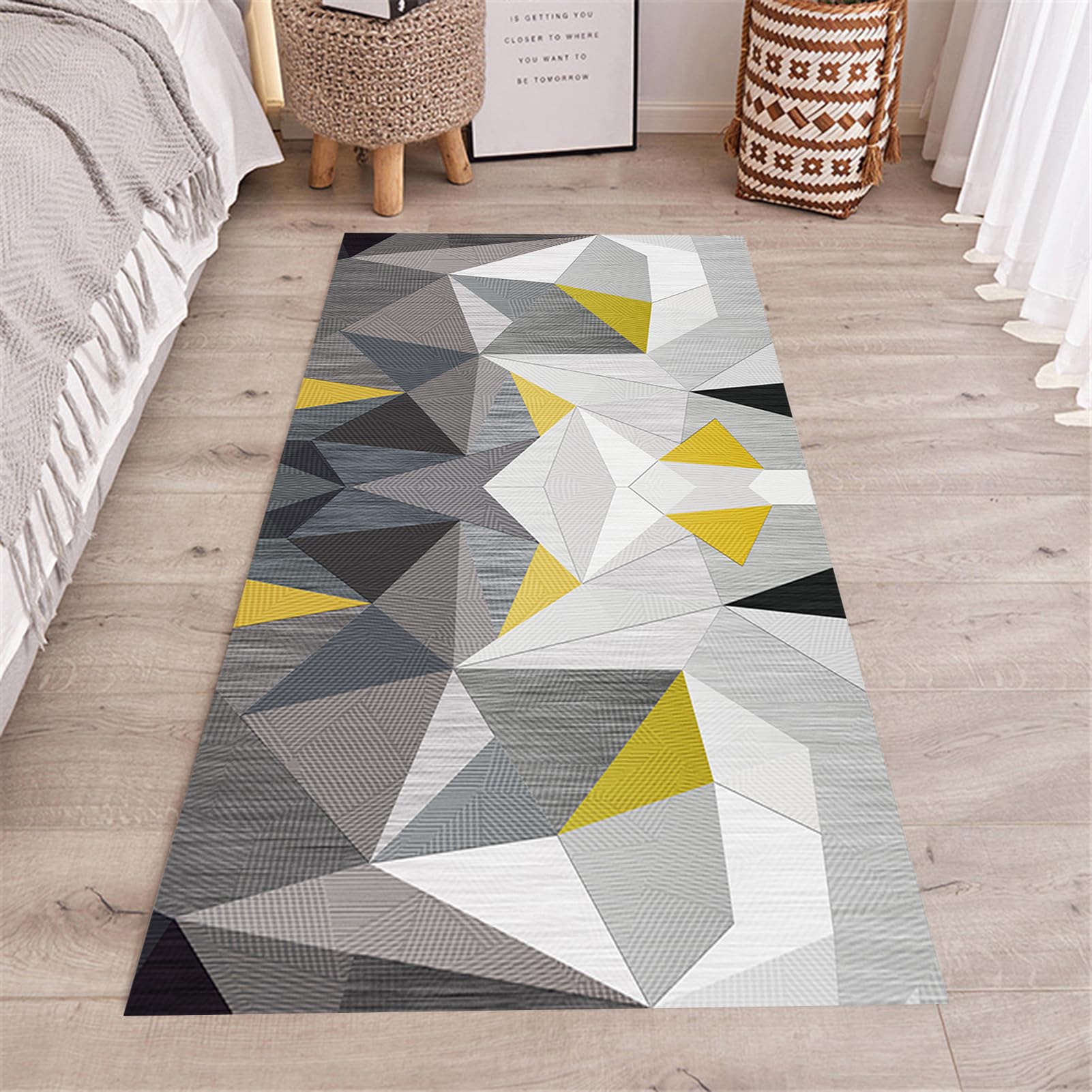 Teppichmatten 50X200CM rutschfest Läufer Teppich Lang Flur Grau Gelb Küchenmatten Küchenläufer Korridor Teppichläufer Waschbar Meterware Küchen Teppich Wohnzimmer Esszimmer