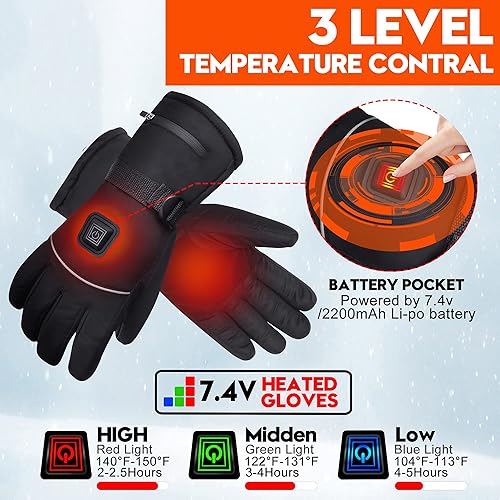 Miniatura 3 de GEMSTONEGO Guantes calefactados con batería para hombres y mujeres 74 V eléctricos recargables con pilas para deportes al aire libre impermeables