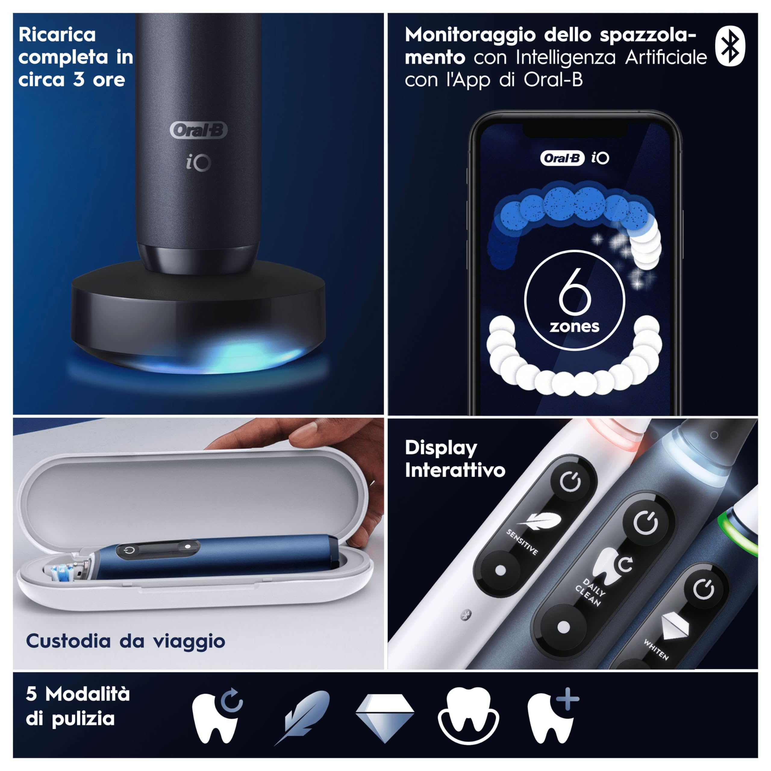 Oral-B Spazzolino Elettrico Ricaricabile iO 7 Bianco, 3 Testine Di Ricambio, 1 Custodia Da Viaggio. 1 Spazzolino