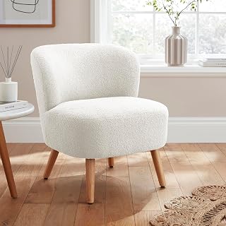 GFW Evie Teddy Accent Chair, Bouclé Upholstered Occasional Chair with Wooden Legs, Modern Scandi Armchair for Living Room and Bedroom