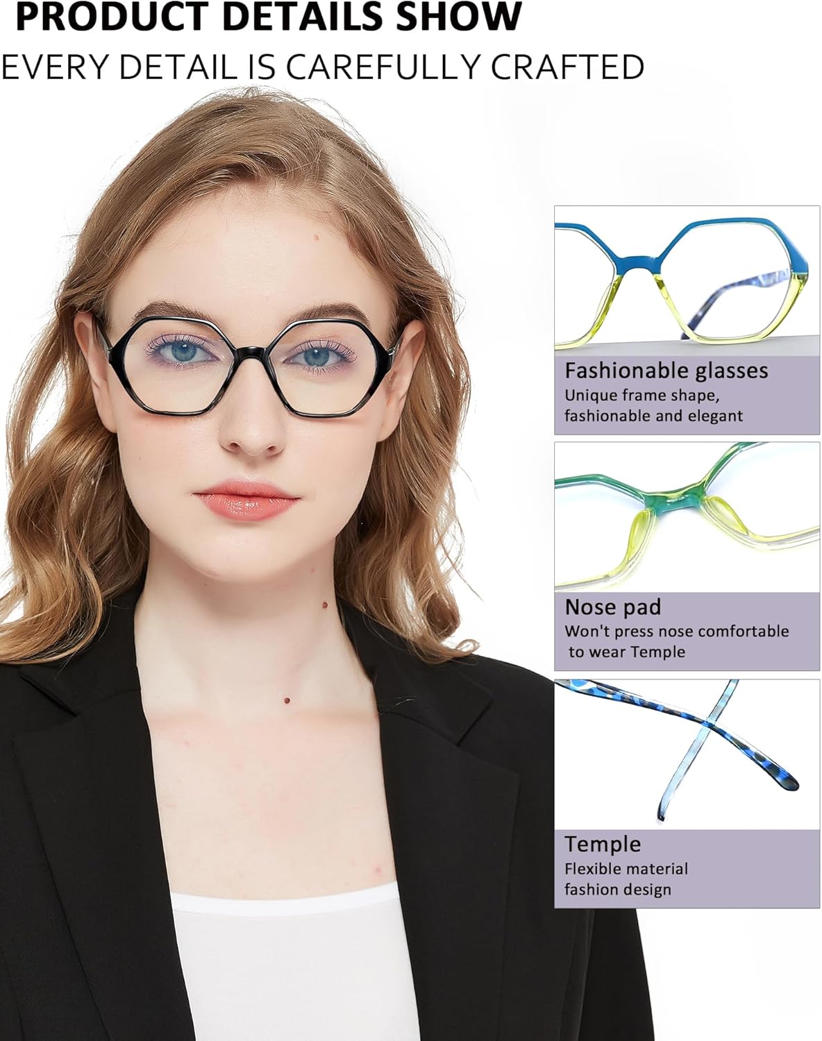 EYEURL Reading Glasses for Women 4-Pack Blue Light Blocking Reading Glasses Vintage Design Diamond-Shaped Frame Spring Hinge Readers Anti Glare Filter Lightweight Eyeglasses,1.5 - Image 2