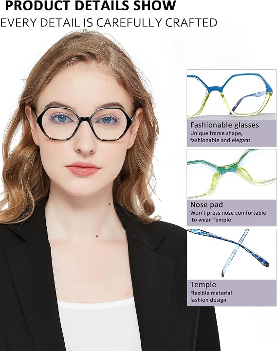 EYEURL 4-Pack Reading Glasses for Women Blue Light Blocking Readers 2.0