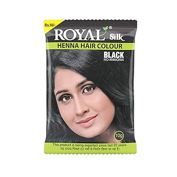 ROYAL SILK, Henna Hair Color for All Hair Types, Black, Pack of 6 (10g Each)