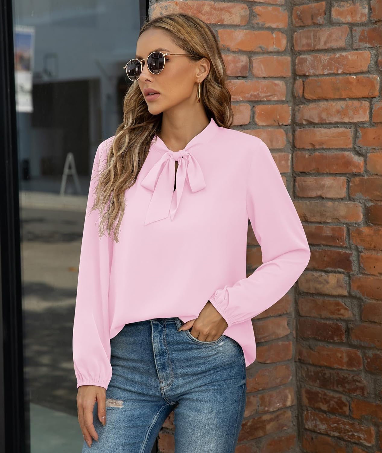 CZYINXIAN Womens Dressy Chiffon Blouse Business Work Casual Tie Neck Shirt Tops - Image 3