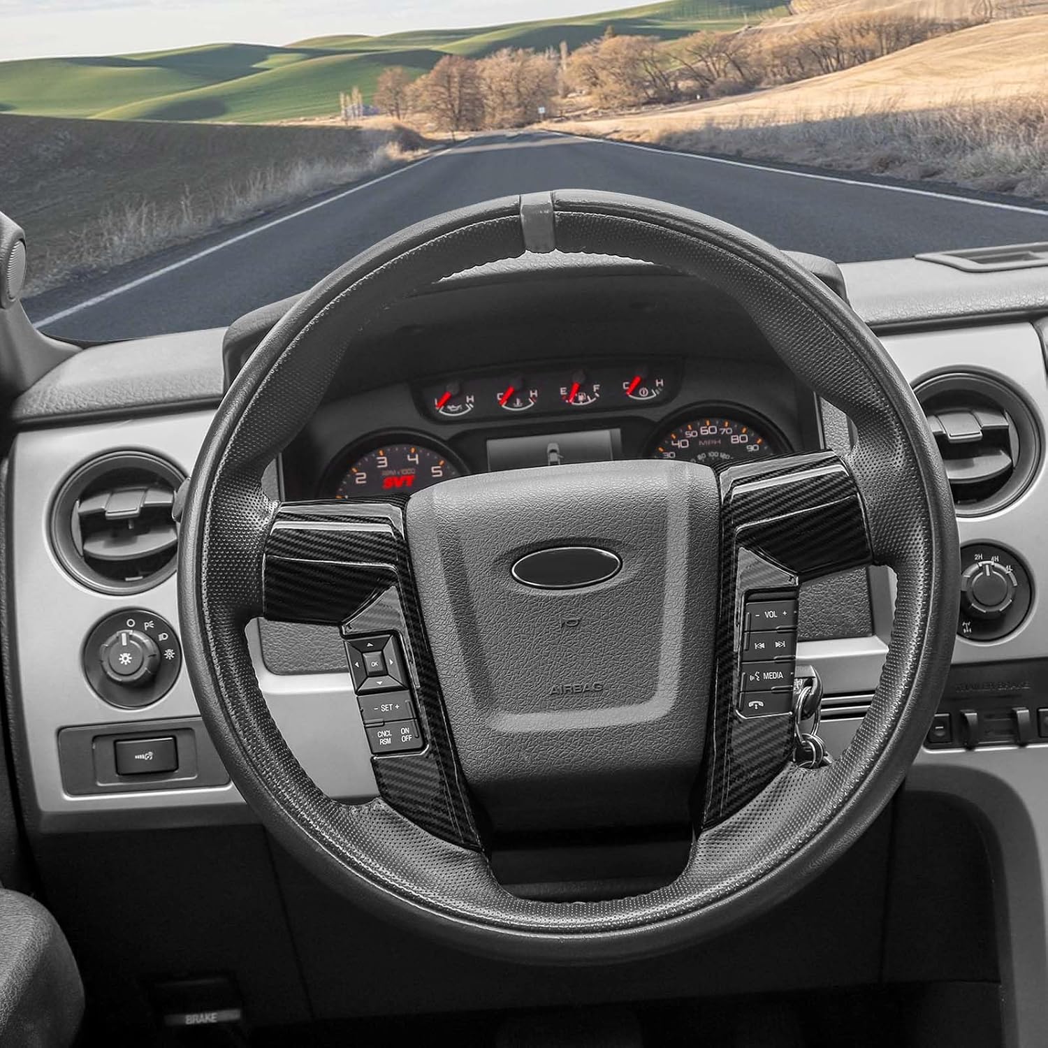 Voodonala for Ford F150 Raptor 2009-2014 Center Steering Wheel Panel Cover Compatible with Ford F150 Raptor 2009-2014, Carbon Fiber (Only for Raptor)