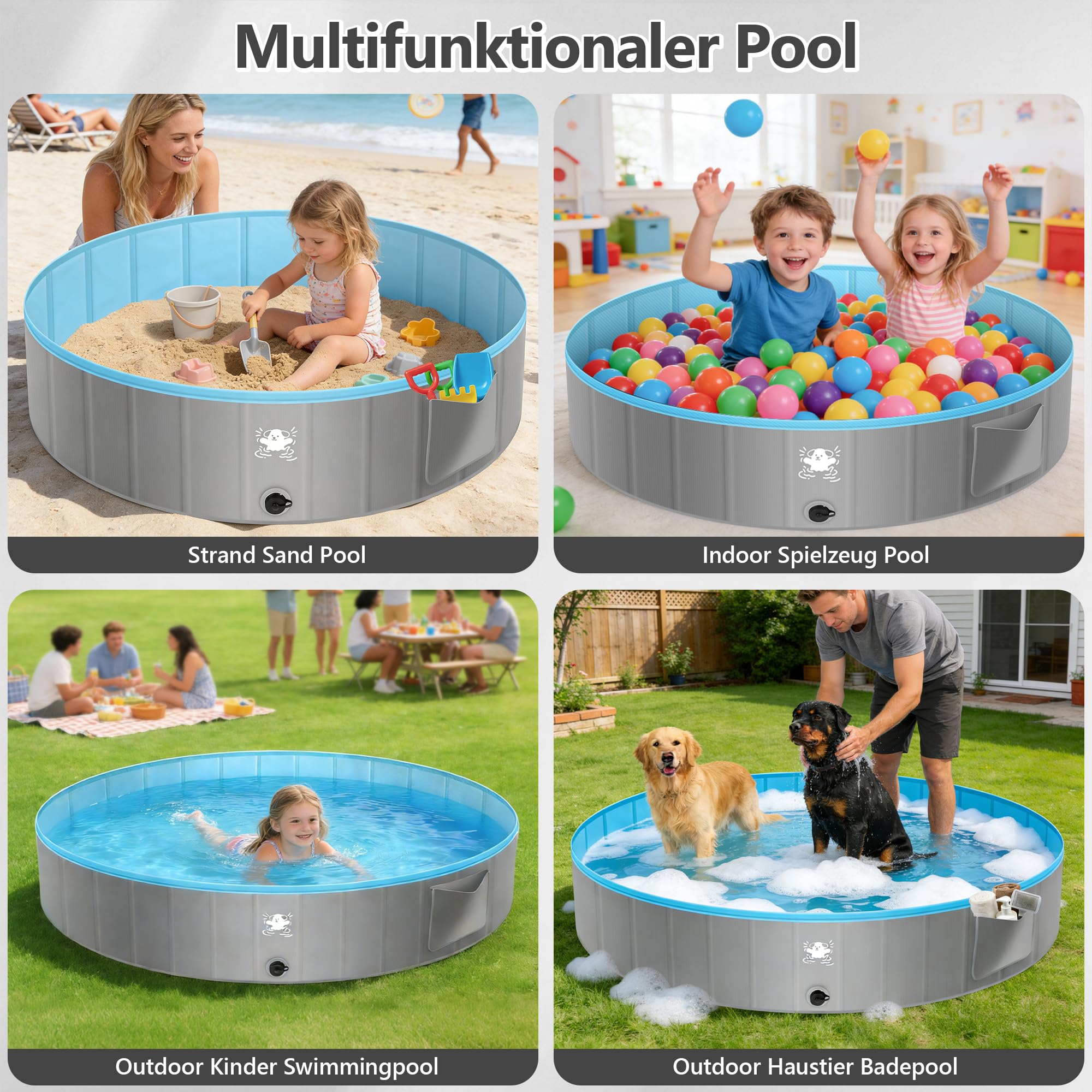 FORMIZON Piscina Pieghevole per Cani, Piscine per Cani Grandi e Piccoli, Antiscivolo, Portatile, Rigida, Piscina Cane per Animali Bambini (160)