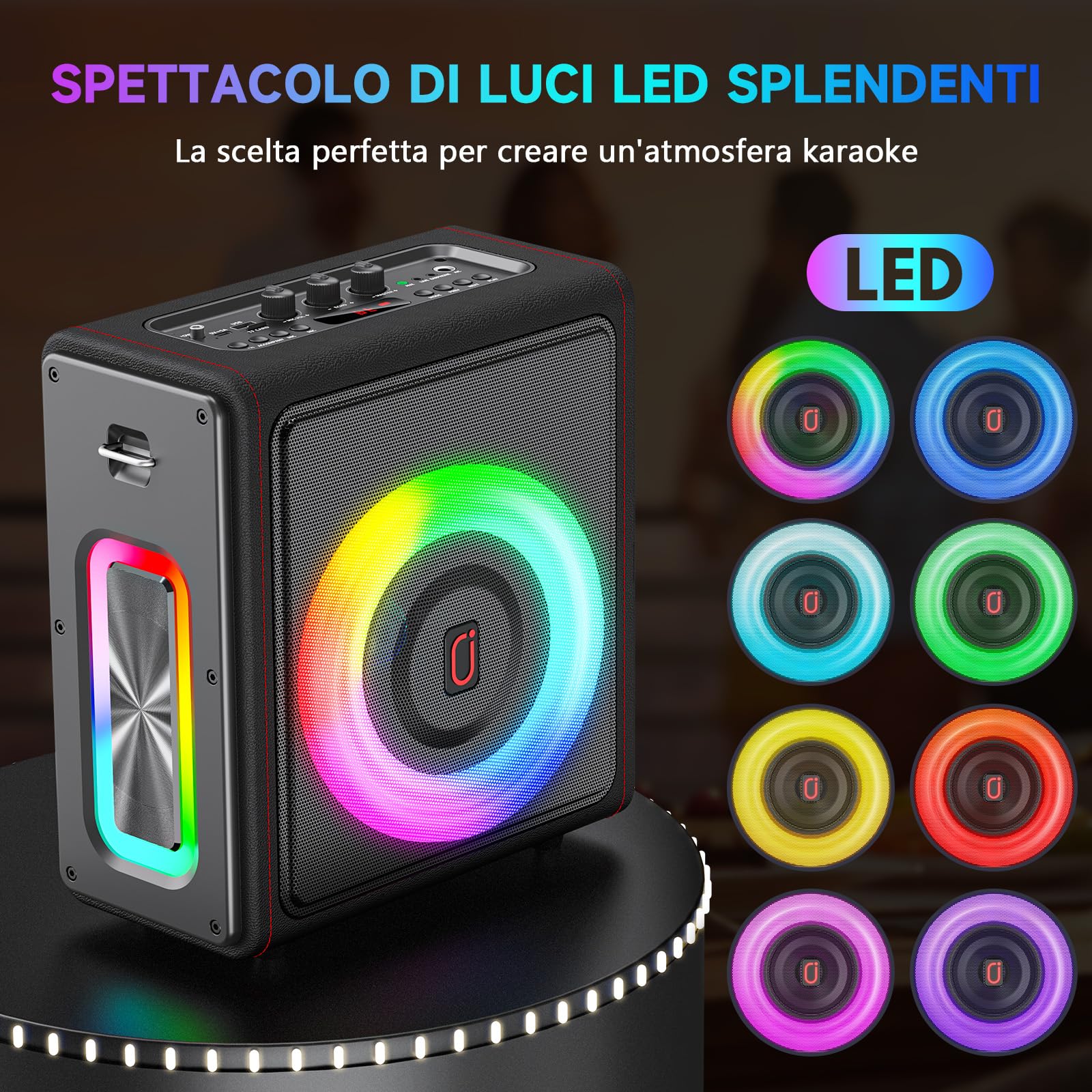 HWWR Karaoke con 2 microfoni wireless, Altoparlante karaoke cassa Bluetooth 5.3 portatile con subwoofer aggiornato, sistema PA con regolazione dell'eco, Regali di Natale adatti ad adulti e bambini