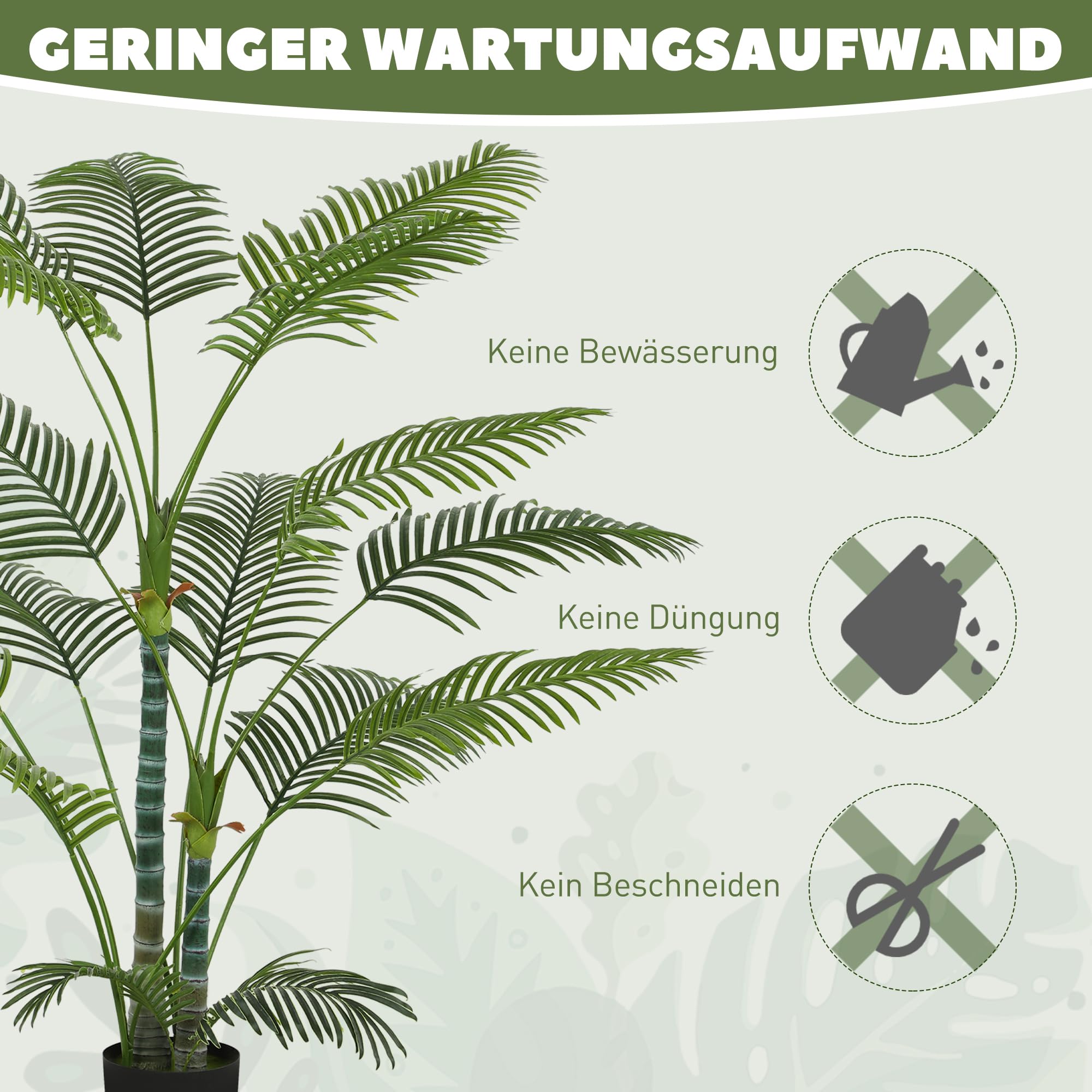 HOMCOM Künstliche Palme 175cm Kunstpalme mit 16 Palmenwedel Groß im Topf | Kunstpflanze, Künstliche Pflanzen, Wie Echt, Zimmerpflanze, Kunstbaum, für Wohnzimmer Büro Balkon Dekoration