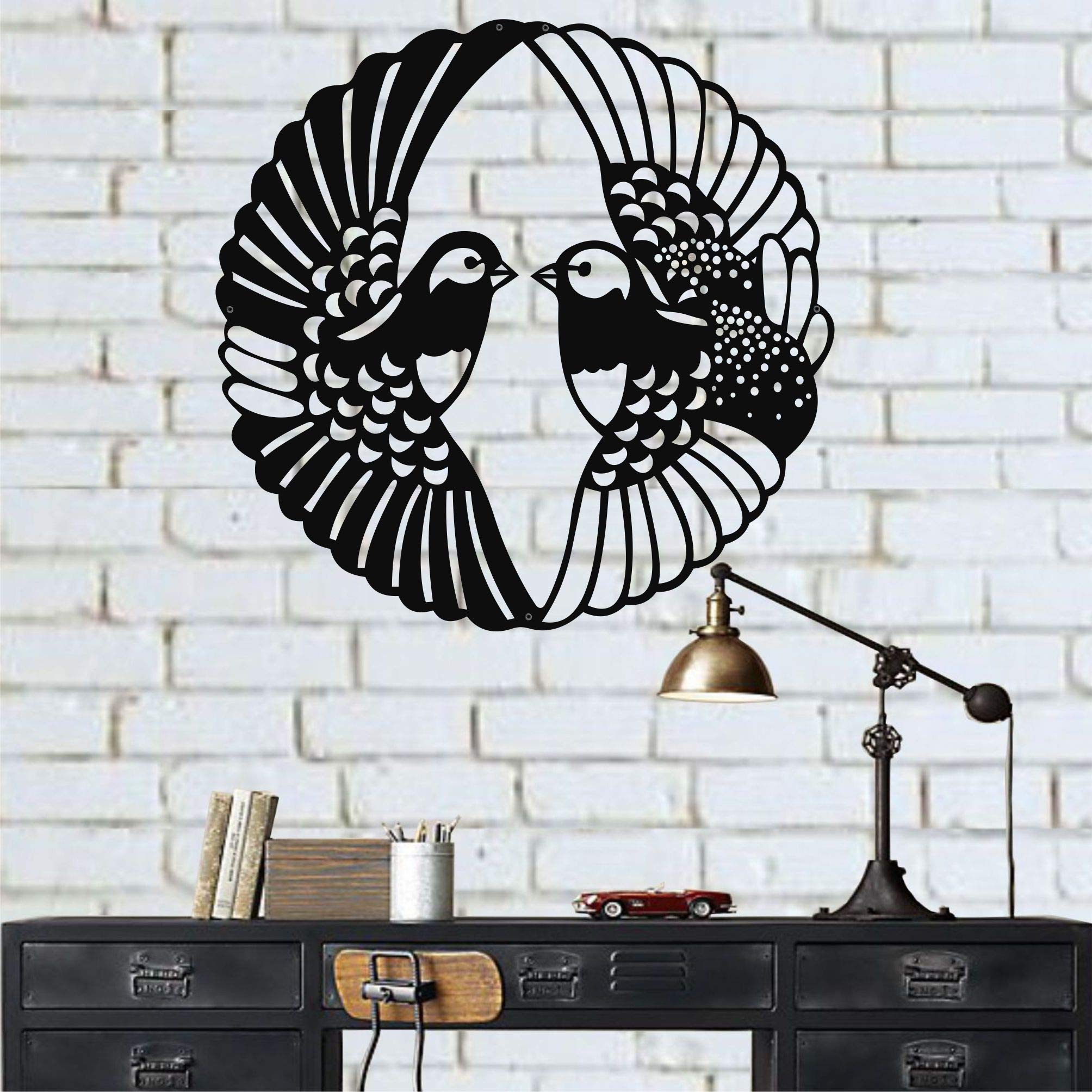 Dekadron Art mural, décor mural en métal, décor d'oiseaux en métal, pigeons deux oiseaux (71x71 cm)