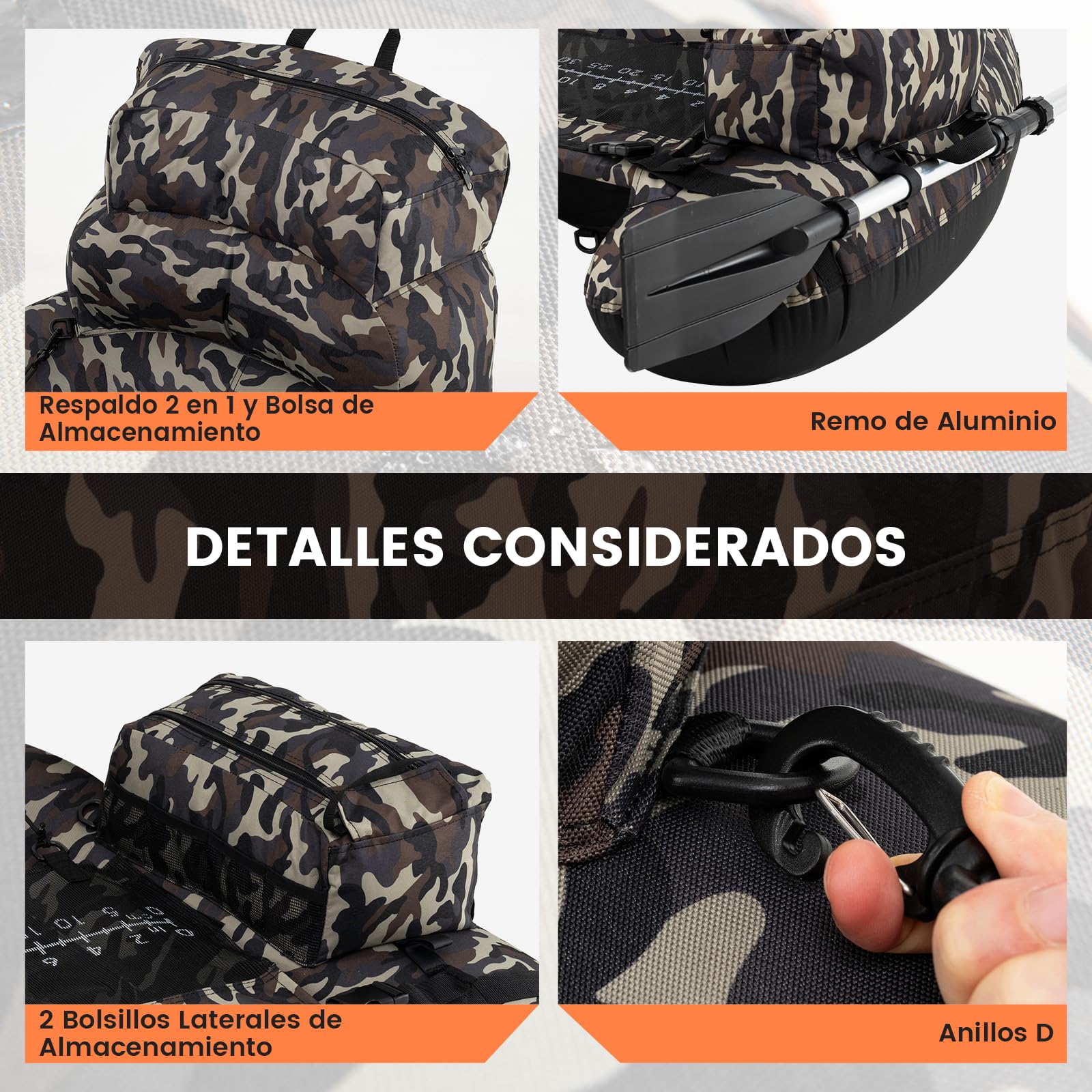GOPLUS Barca de Pesca Hinchable para 1 Persona, Barco Inflable Adult con Soporte de Caña, Respaldo, Correas Ajustables, Remo de Aluminio, Bomba, Bote Hinchable Portátil con Almacenamiento