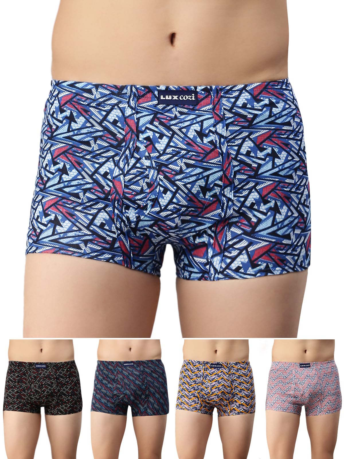 Lux Cozi Men's 100% Cotton Printed Inner Elastic Mini Trunk | Printed Mini Trunk for Men | Color and Print May Vary | Mini Trunk for Men Pack of 5