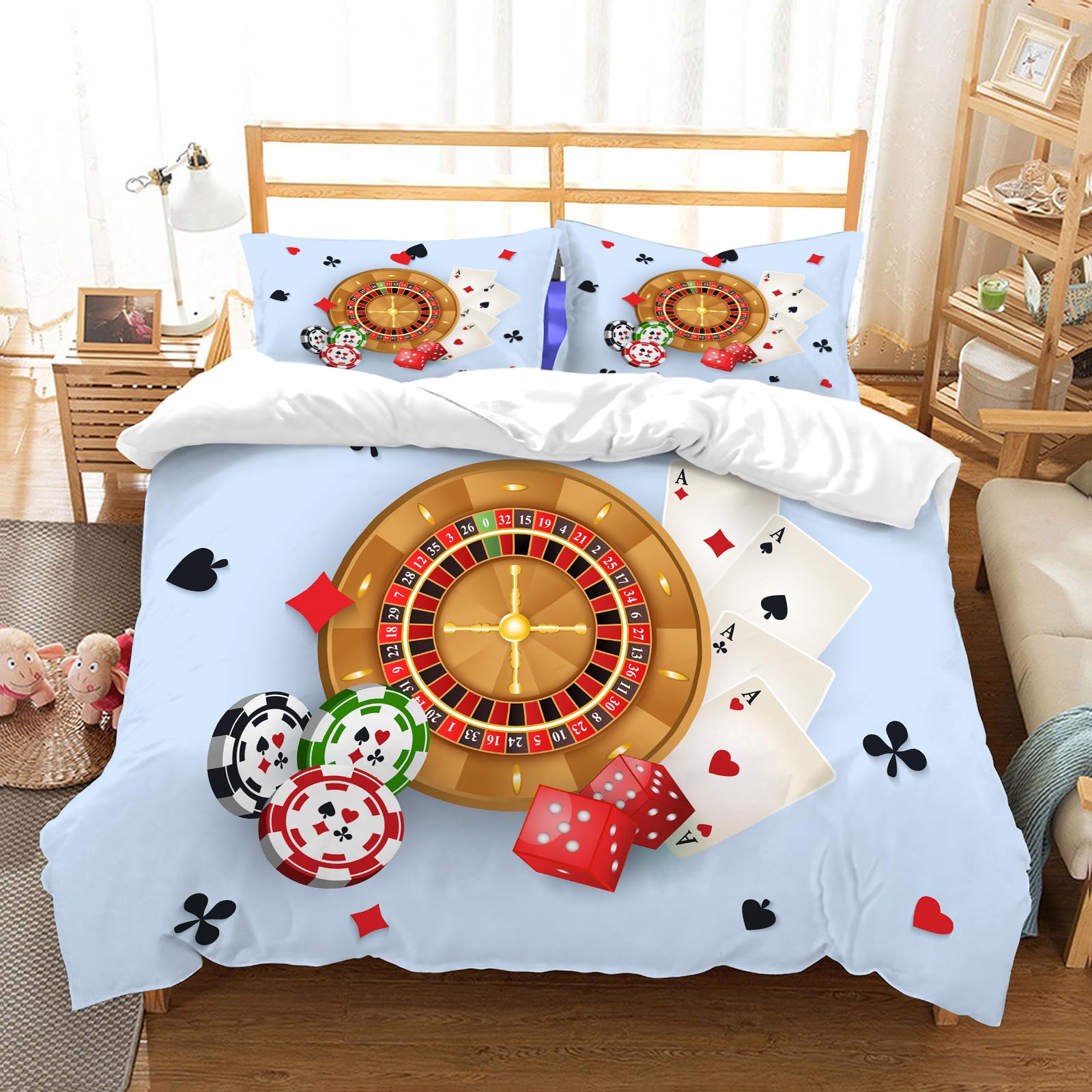 Ropa de Cama Cubierta de Conjunto elaborado en algodón 100%.,Especialmente Adecuado para hipoalérgicos,Diseño de Cartel de Casino con fichas de Ruleta, fichas, Naipes, Dados y pa,228x264cm