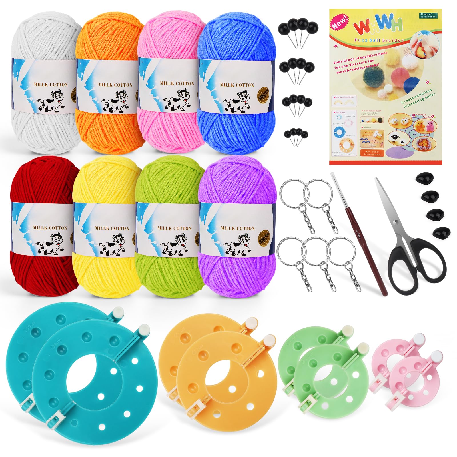 Kit De Fabrication De Pompons - 8 Outils De Tailles Différentes (3,5 Cm à 9 Cm) Pour DIY, Laine, Travaux Manuels