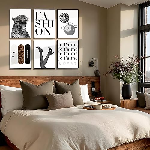 Miniatura 7 de 6 pósteres de moda de guepardo, imagen de leopardo de moda negro y blanco, impresiones de pósteres de 8 bolas, decoración estética de moda para