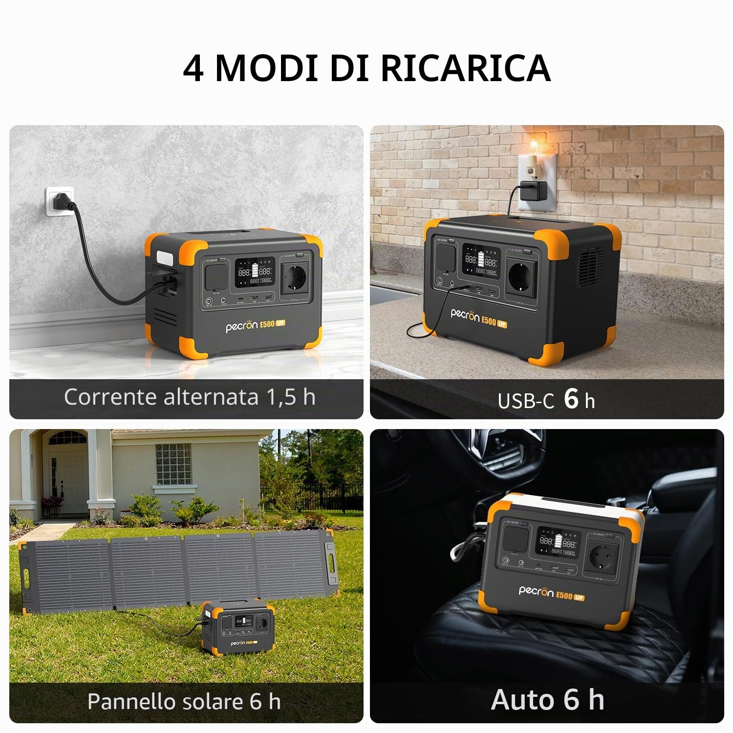 PECRON E500LFP - Power Station portatile, 600 W/576 Wh, batteria LiFePO4, ricarica rapida per casa, camper, campeggio, CPAP, emergenza