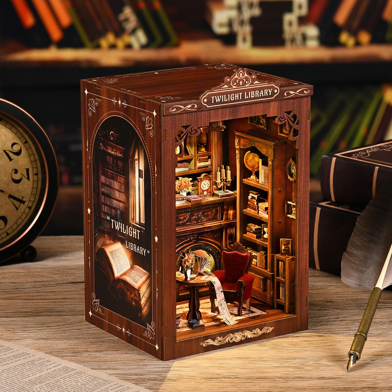 Book Nook Kit,DIY Miniature Dolls House Kit for Adults and Teens,Miniature Tiny House Kits,Bookshelf Decoration Building Craft with LED Light,Gifts for Family and Friends
