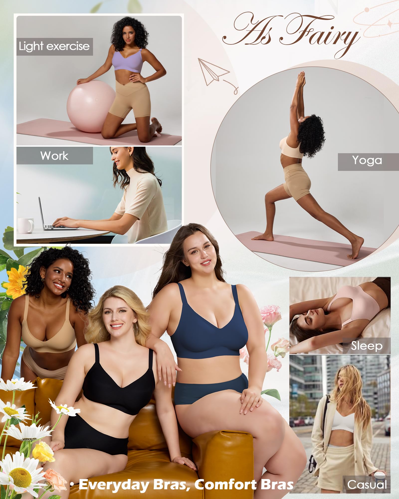 As Fairy Wire-Free Seamless Bra with Jelly Strip Technology Soutien-Gorge de T-Shirt Femme