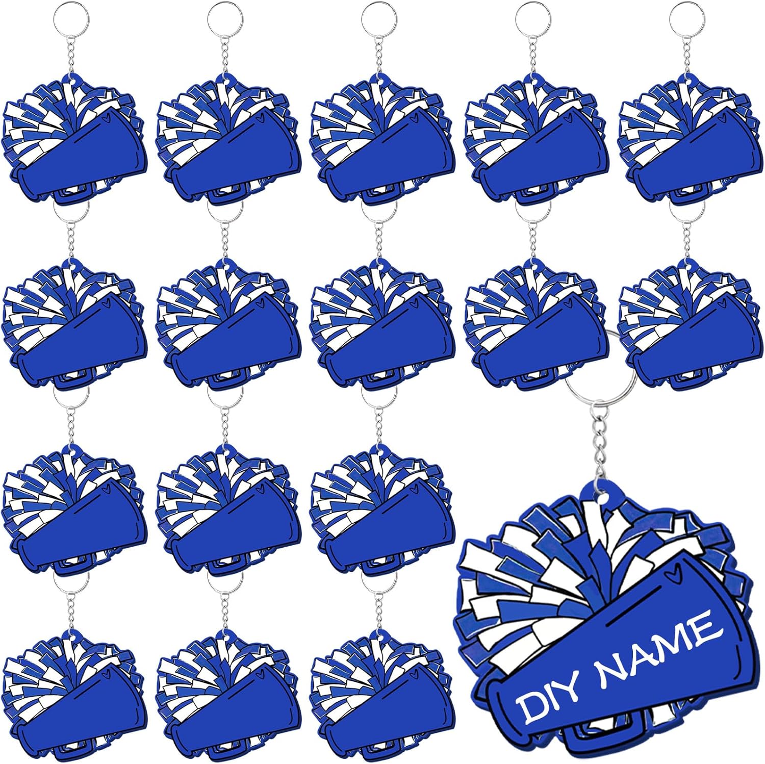Tondiamo 20 Pcs Megaphone Cheer Keychain Bulk Cheer Gifts Cheerleader Pom Pom Bag Tag Cheerleader Acrylic Luggage Keychain Valentines Gift(Blue)