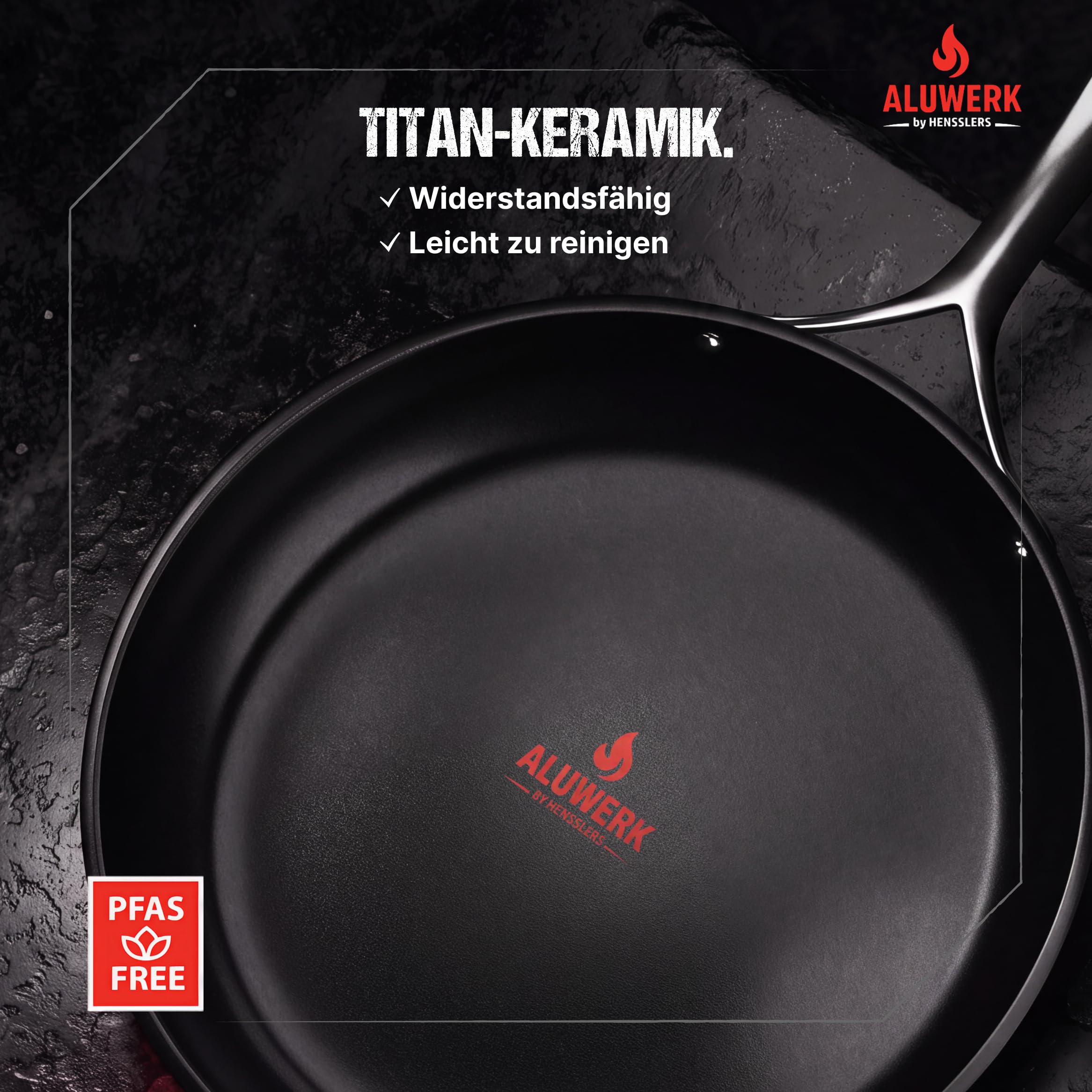 ALUWERK Bratpfanne Induktion 28cm [TITANVERSTÄRKTE KERAMIK] | Pfanne Antihaftbeschichtet ohne PTFE & PFOA - Beschichtete Induktionspfanne mit hohem Rand Ofenfest - Non Stick Frying Pan