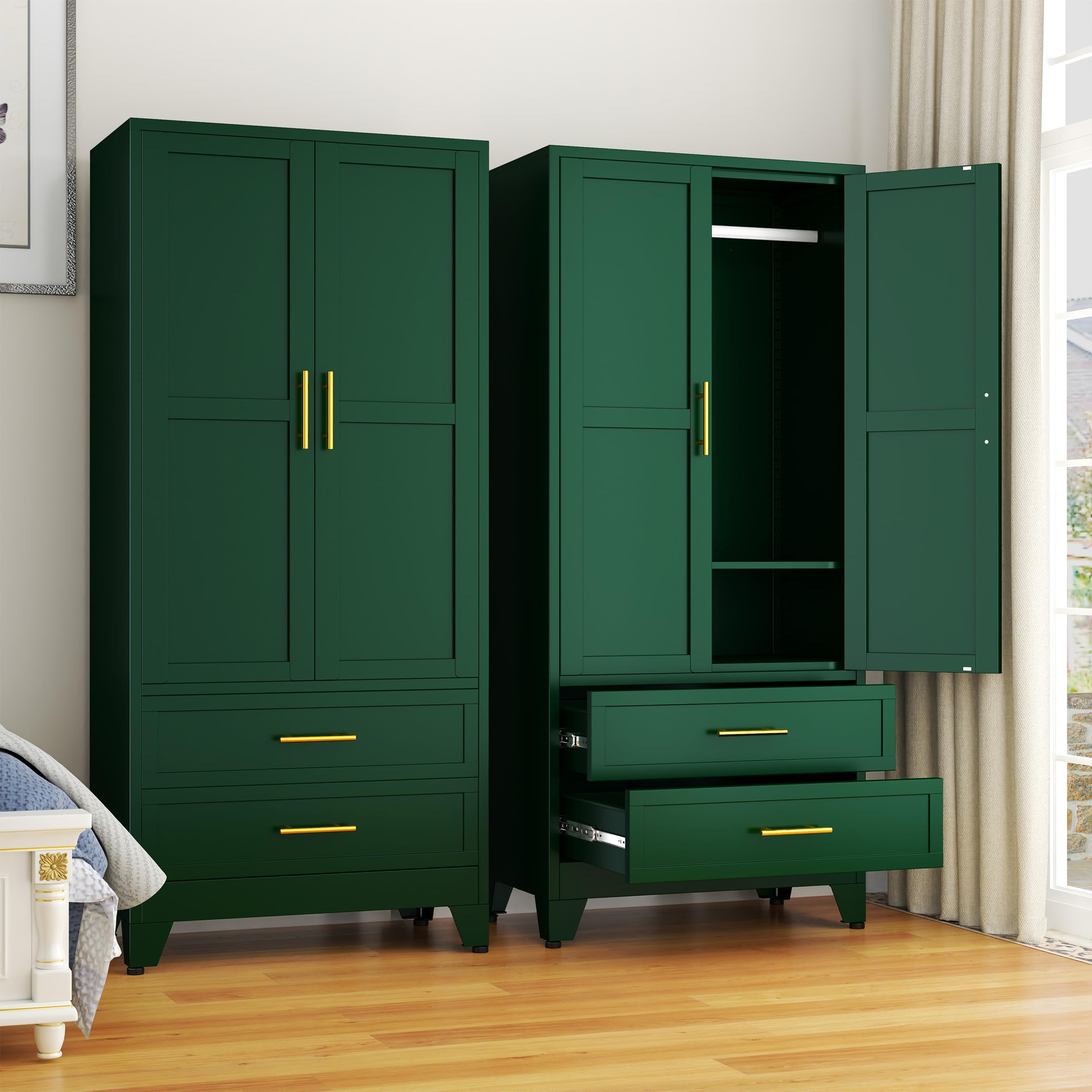 GAIOUS 71" Wardrobe Cabinet with 2 Doors, 1 Adjustable Shelf and 2 Drawers