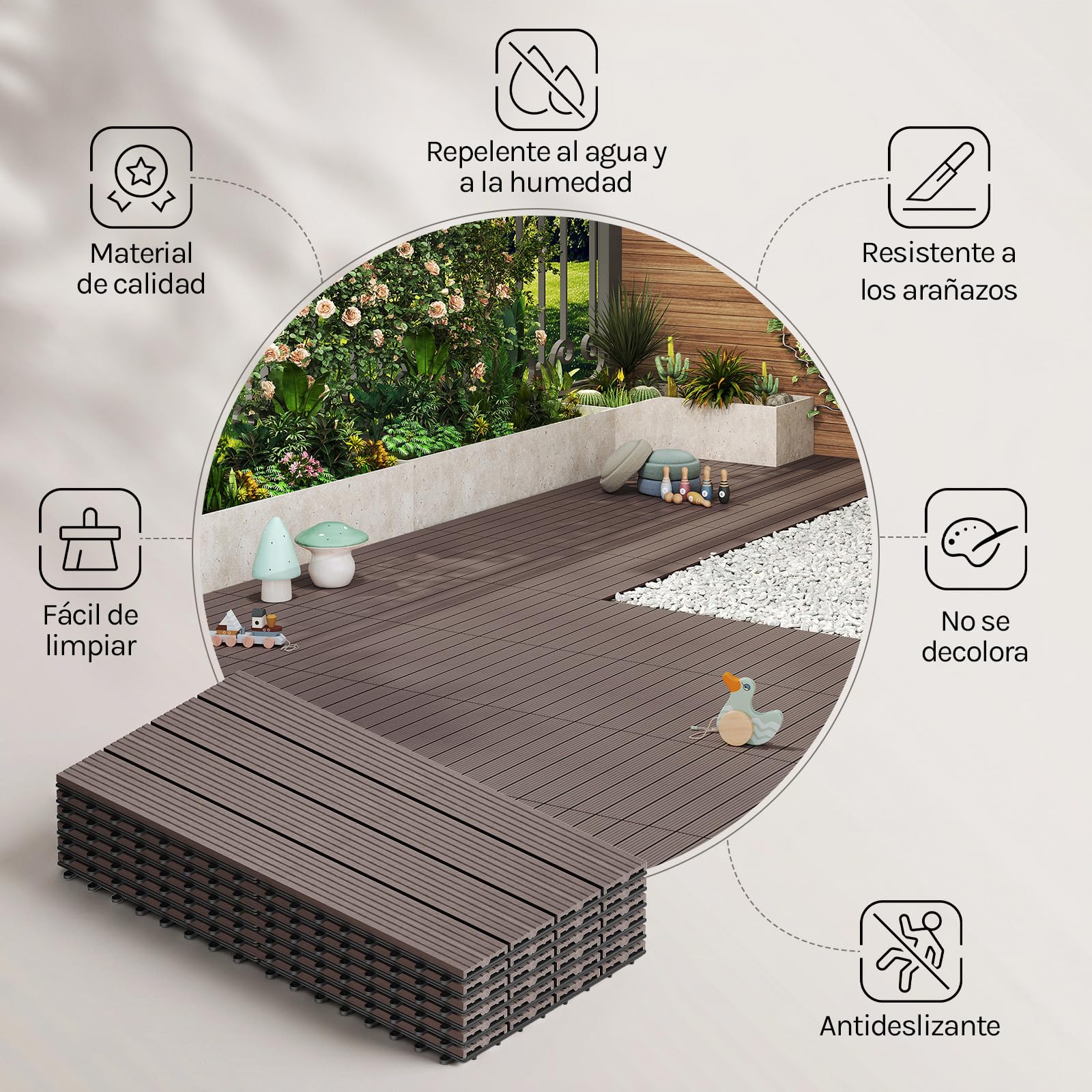 WOLTU 12x Suelo de WPC Baldosas de Madera Exterior para Porche Patios Jardin, 30 x 60 cm 2m² Suelo de Exterior Compuesta Azulejos Baldosas de WPC para Terraza Marrón