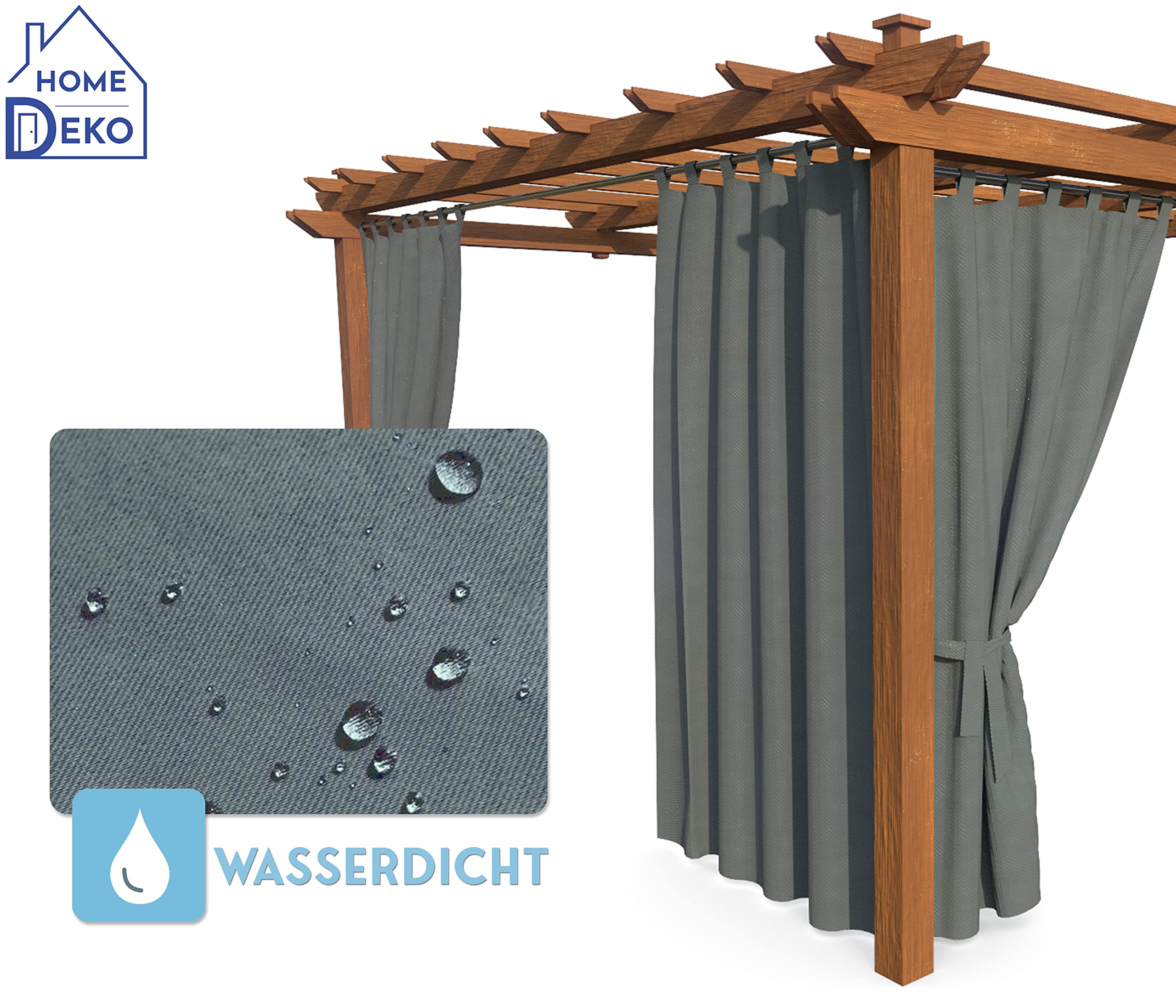 Terrassenvorhang, Wasserdichter Gartenvorhang für Terrasse, Balkon, Pergola & Pavillon, Schlaufen mit Klettverschluss, Schutz vor Sonne, Regen & Wind, Grau, 220 x 155 cm, 2 Stück