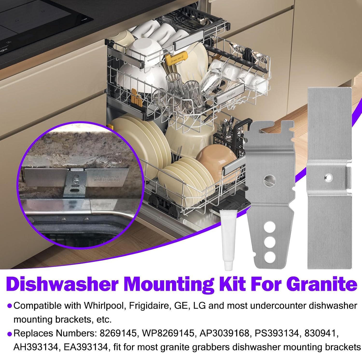 Granite Dishwasher Mounting Bracket Kit Fits Most Under Counter Dishwasher Mounting Bracket For Granite Countertop Dishwasher Brackets WP8269145 AP6012289 PS11745496 With Screws - 2 Pack