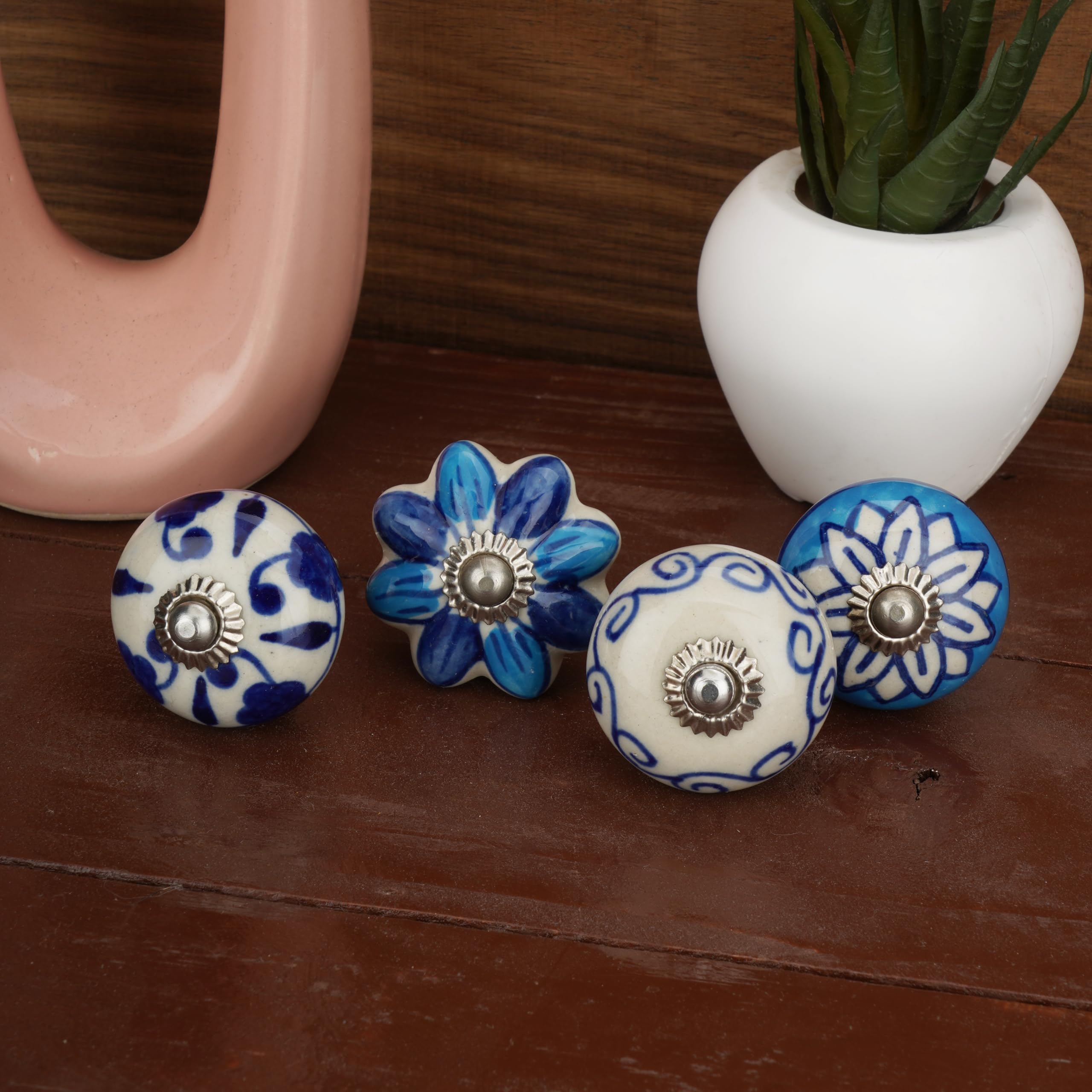 Ajuny Set di 10 Pomelli in Ceramica Blu e Bianchi per Mobili e Armadietti Maniglie per Cucina Bagno Cassettiere Decorativi Colorati in Ceramica Fatti a Mano